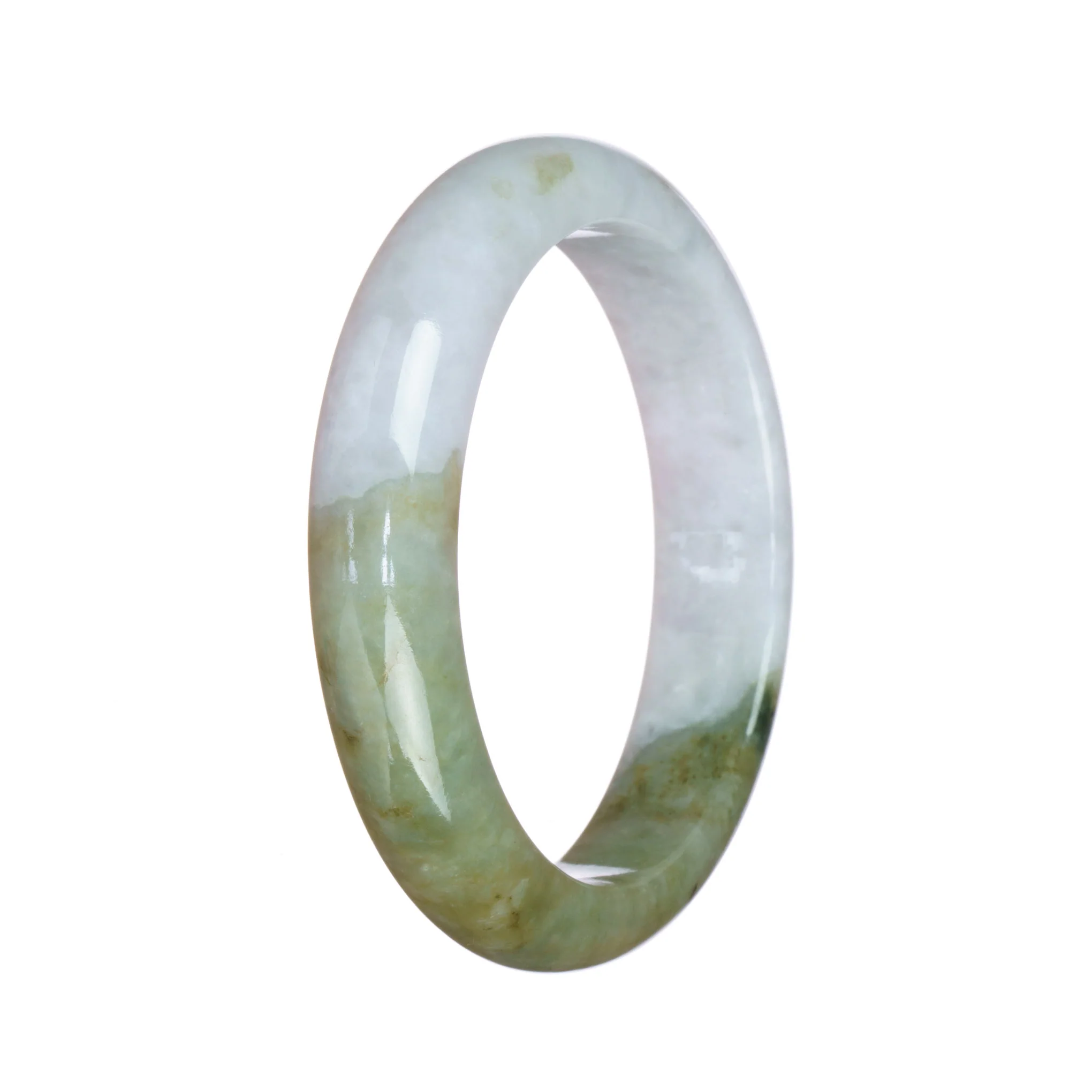 Genuine Grade A White and Olive Green Traditional Jade Bangle - 54mm Half Moon - Image 3