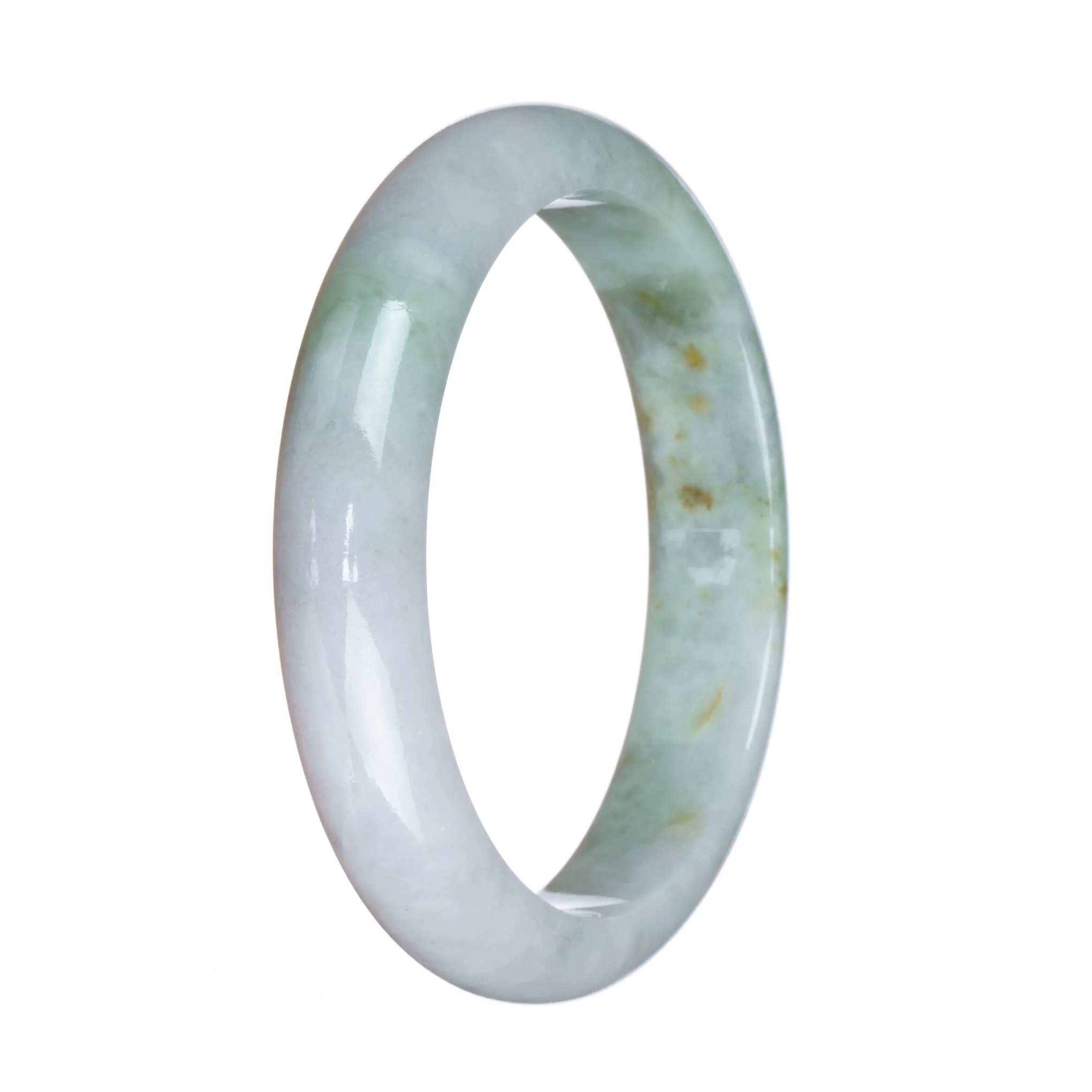 Certified Grade A White with Light Green Burma Jade Bracelet - 59mm Half Moon - Image 2