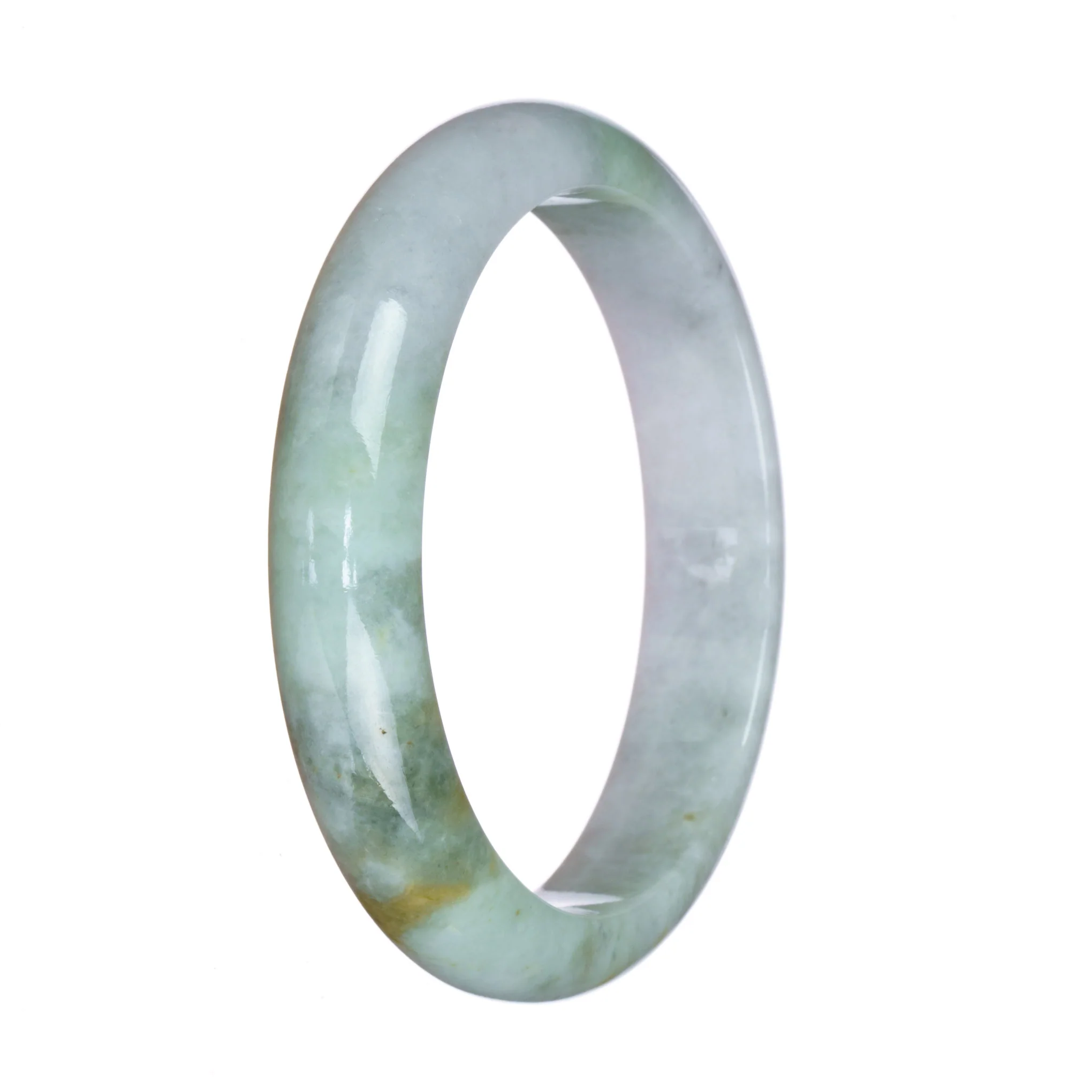 Certified Grade A White with Light Green Burma Jade Bracelet - 59mm Half Moon - Image 3