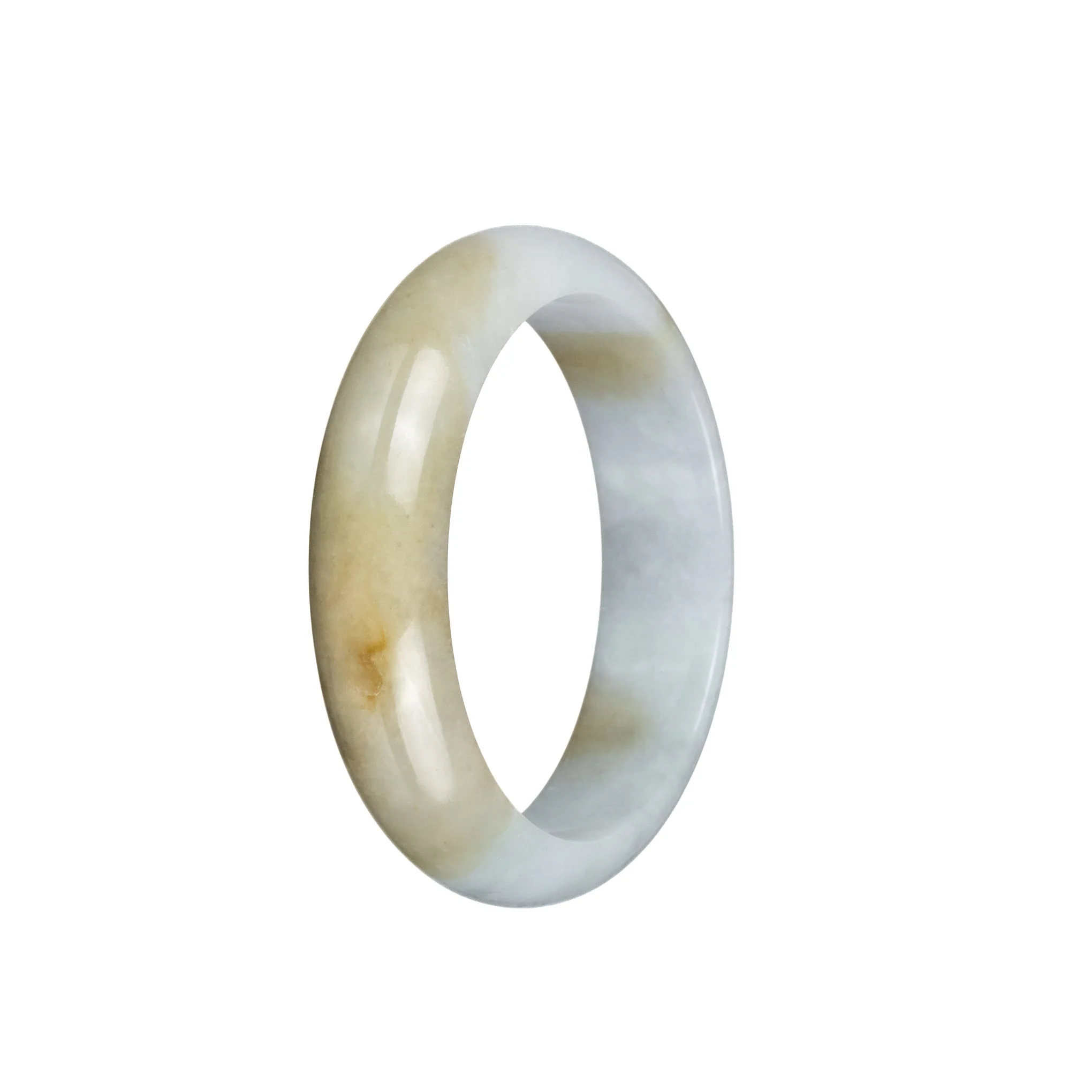 Authentic Grade A White and Brown Jadeite Jade Bangle - 54mm Half Moon - Image 2