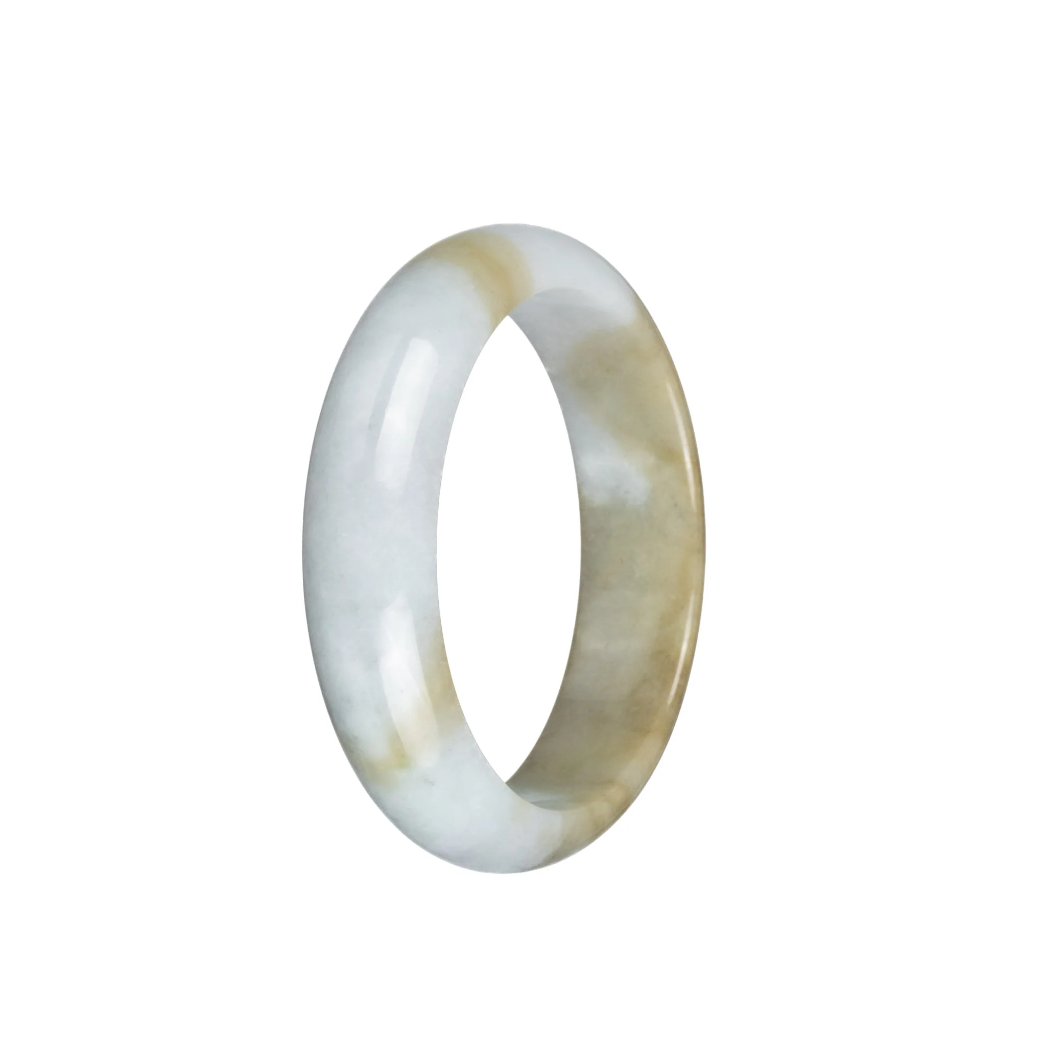 Authentic Grade A White and Brown Jadeite Jade Bangle - 54mm Half Moon - Image 3