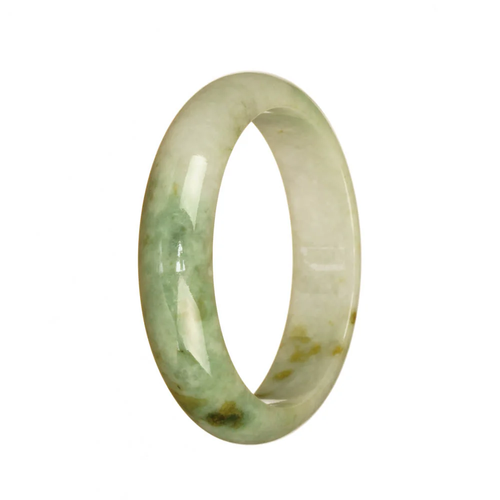 Certified Natural Light Green and White Pattern Burmese Jade Bangle - 54mm Half Moon