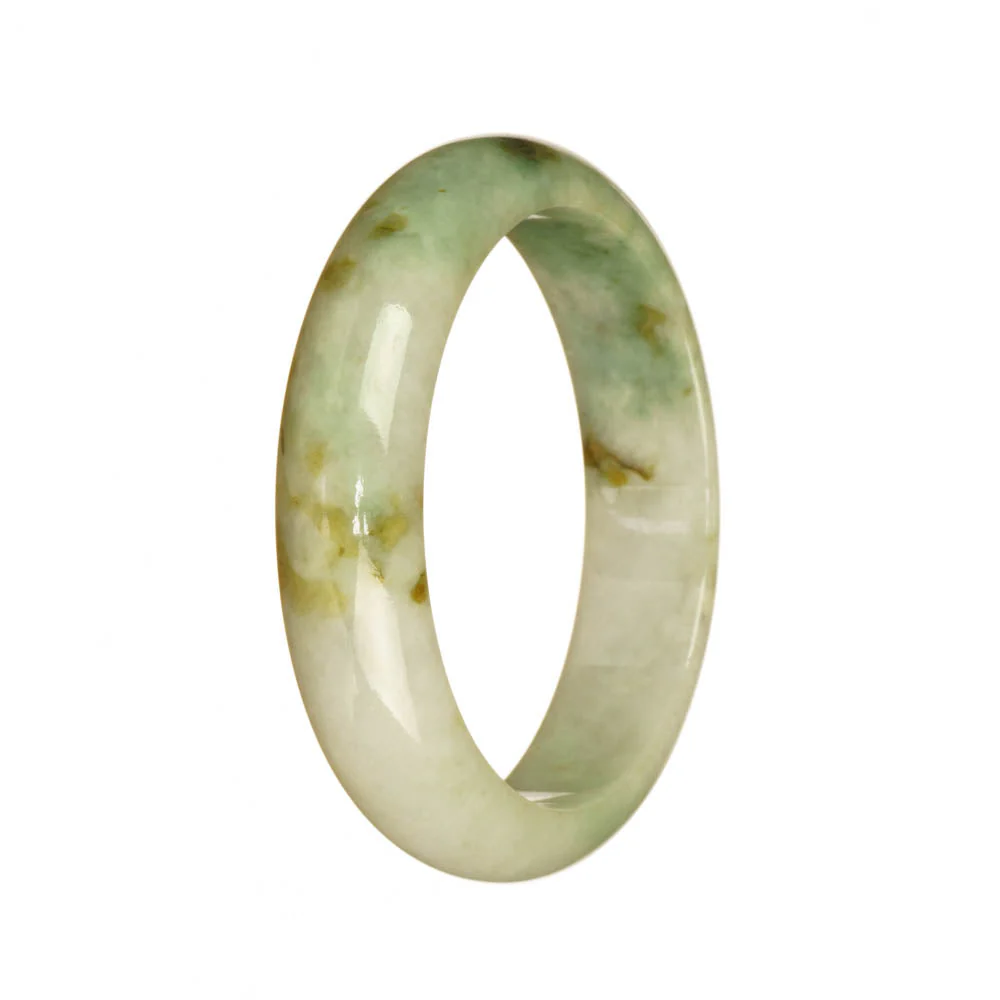 Certified Natural Light Green and White Pattern Burmese Jade Bangle - 54mm Half Moon - Image 2