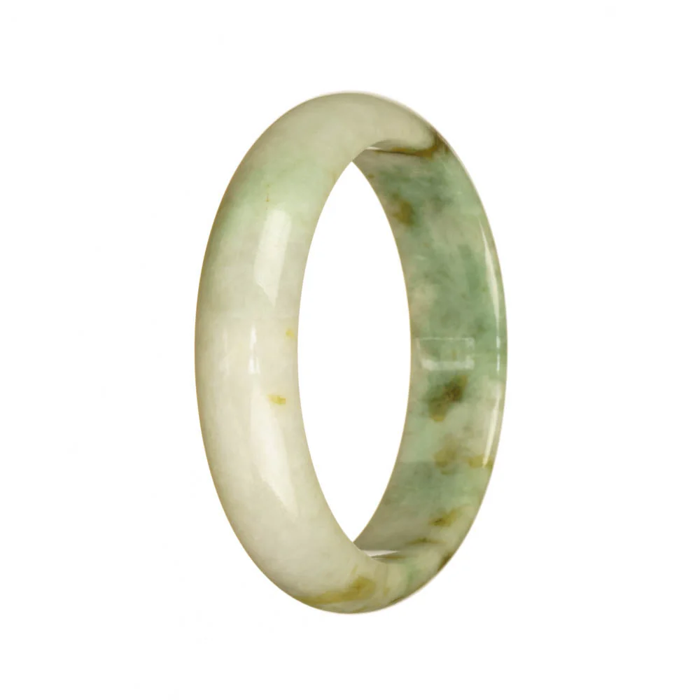 Certified Natural Light Green and White Pattern Burmese Jade Bangle - 54mm Half Moon - Image 3