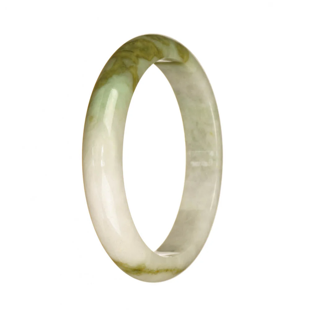 Genuine Grade A White and Green Pattern Jadeite Jade Bangle - 57mm Half Moon