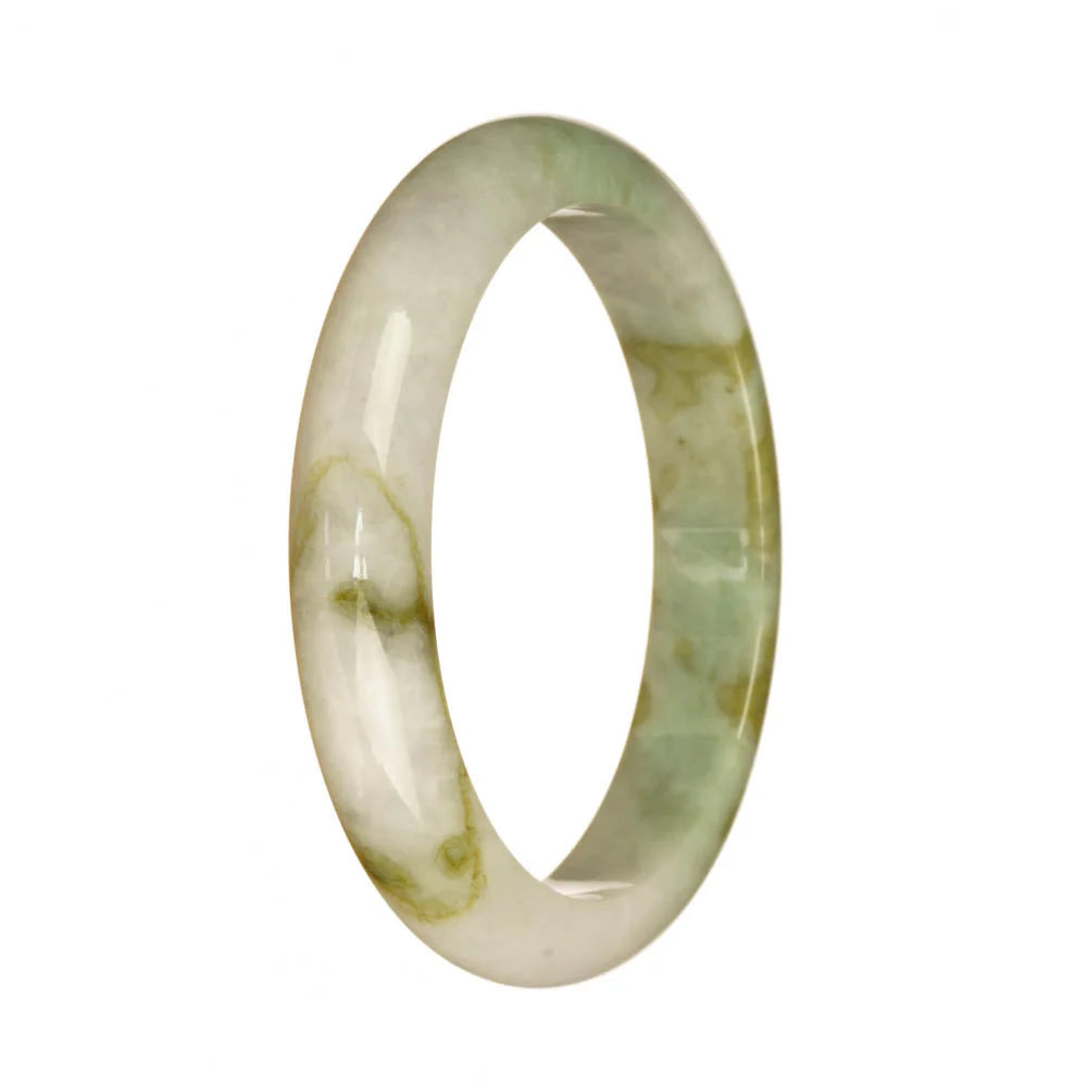 Genuine Grade A White and Green Pattern Jadeite Jade Bangle - 57mm Half Moon - Image 2