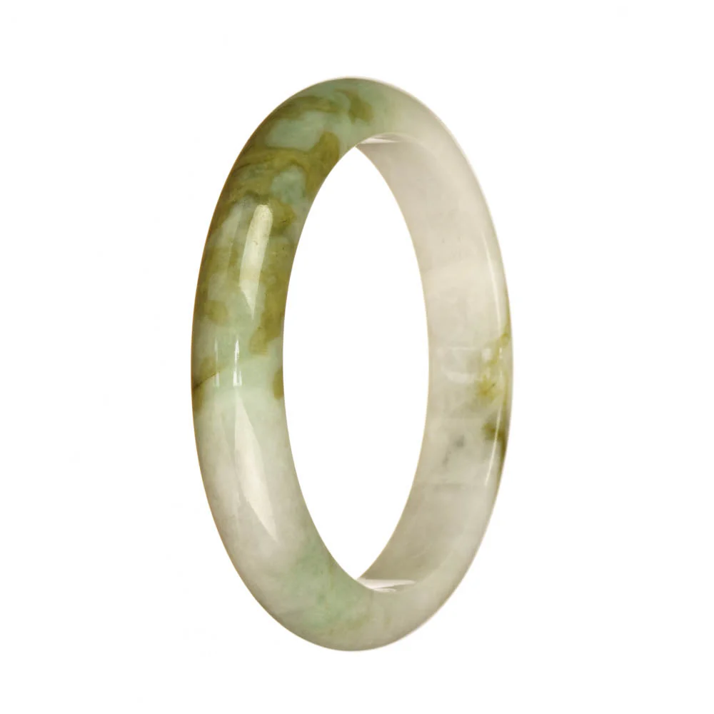 Genuine Grade A White and Green Pattern Jadeite Jade Bangle - 57mm Half Moon - Image 3