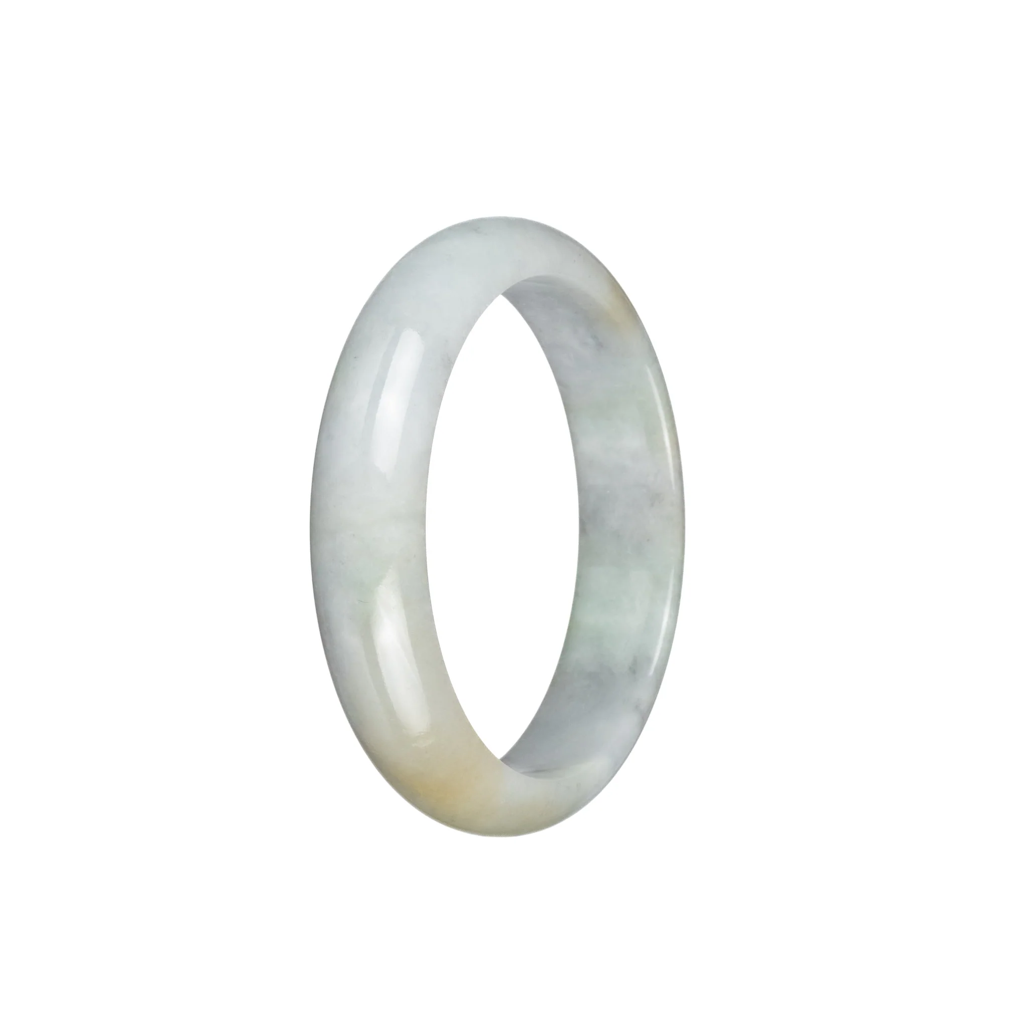 Genuine Type A White with Light Green Burma Jade Bangle - 54mm Half Moon - Image 2
