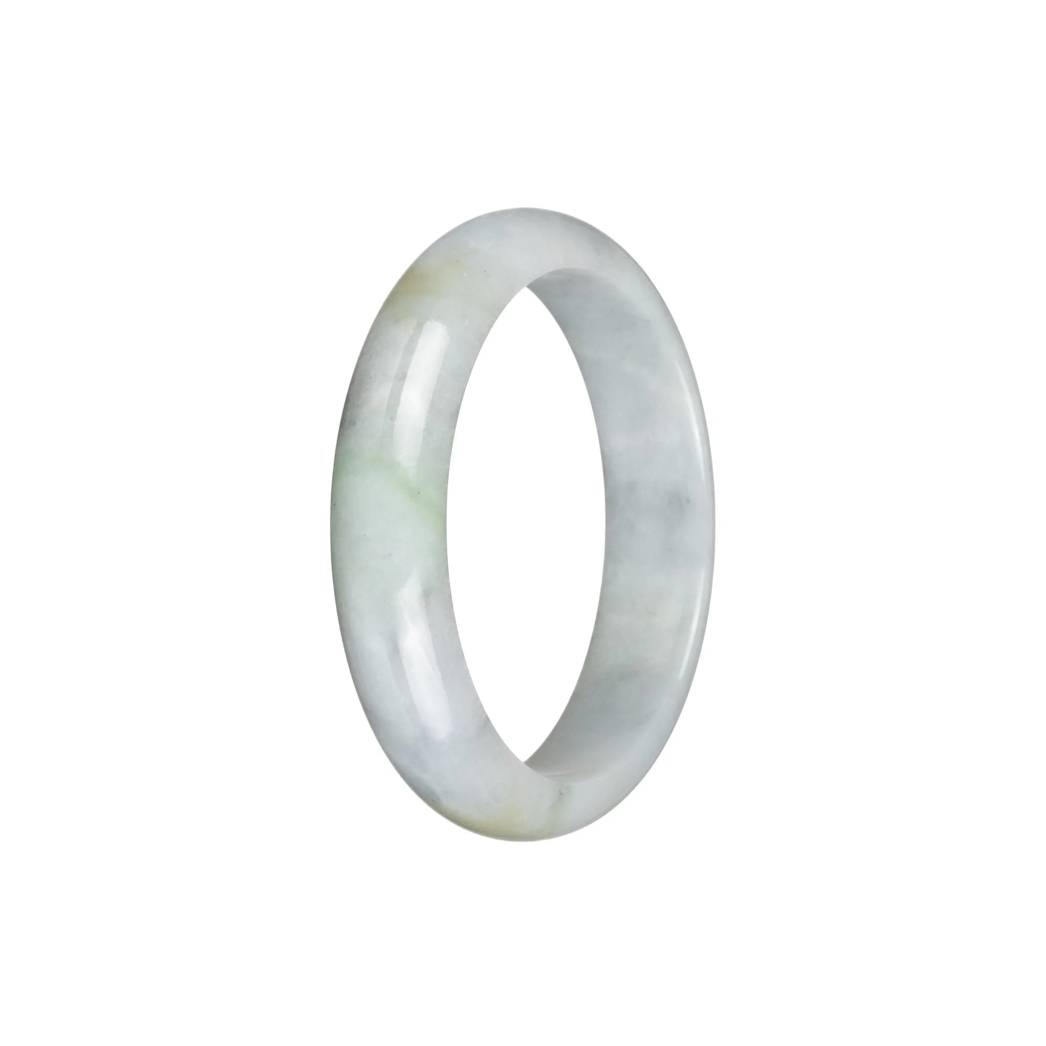 Genuine Type A White with Light Green Burma Jade Bangle - 54mm Half Moon - Image 3
