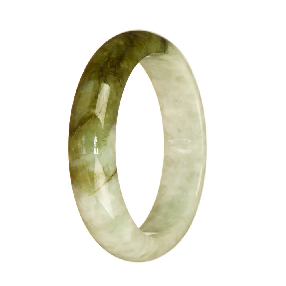 Real Natural White and Olive Green Burma Jade Bracelet - 56mm Half Moon