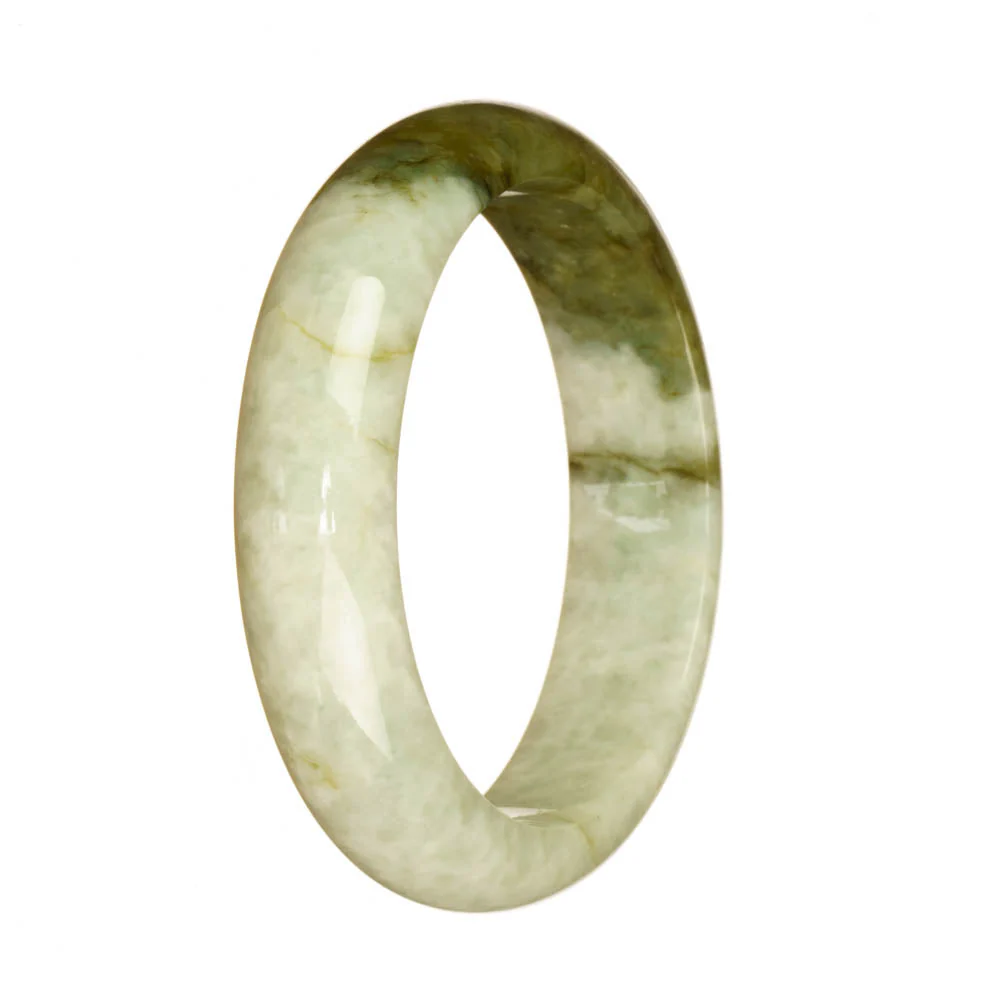 Real Natural White and Olive Green Burma Jade Bracelet - 56mm Half Moon - Image 2