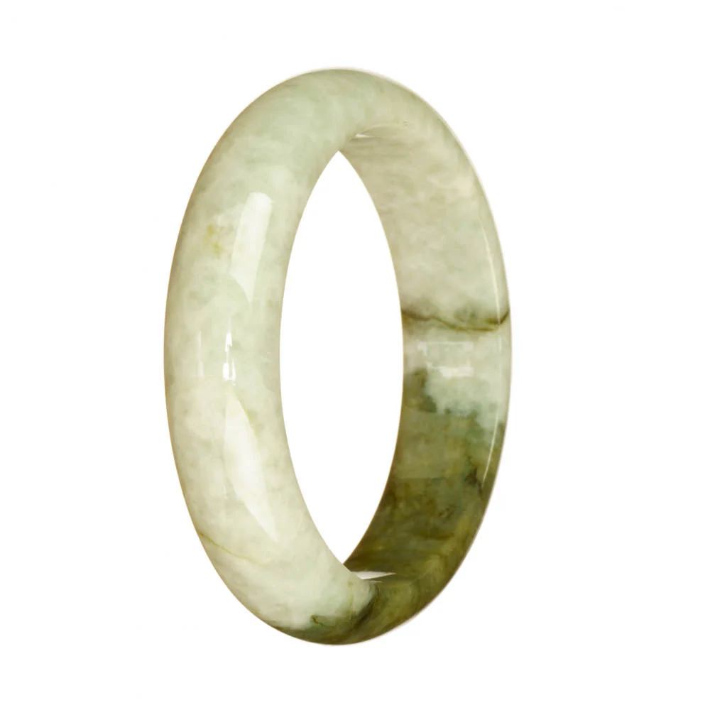 Real Natural White and Olive Green Burma Jade Bracelet - 56mm Half Moon - Image 3