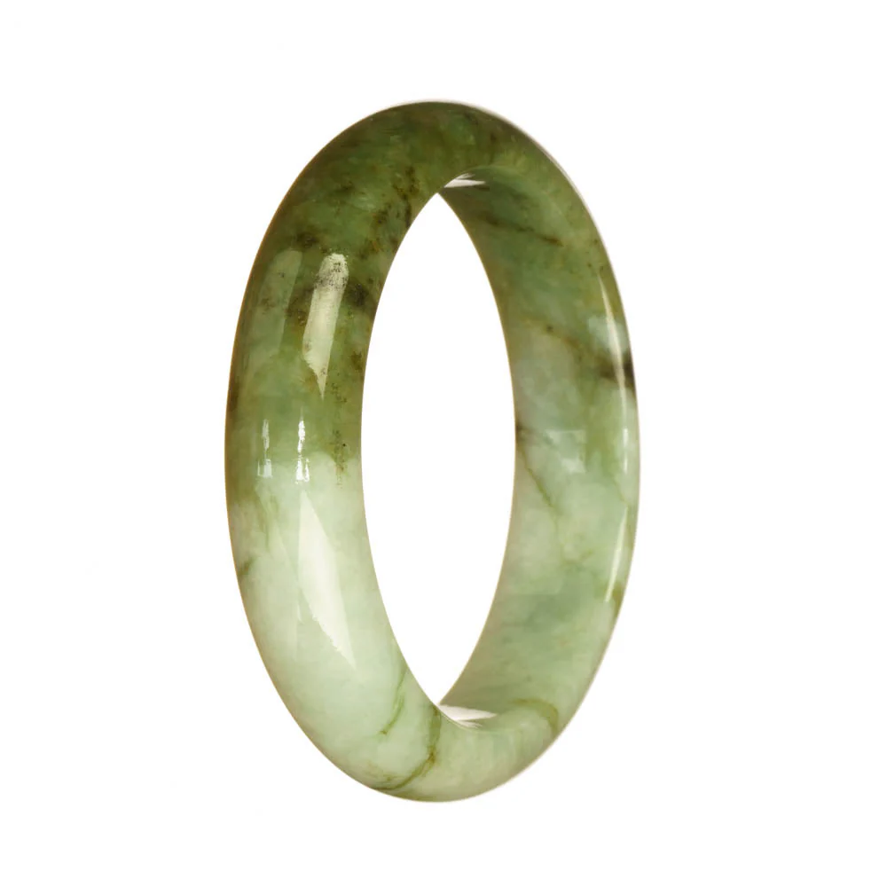 Authentic Grade A White and Green Pattern Jadeite Bracelet - 55mm Half Moon