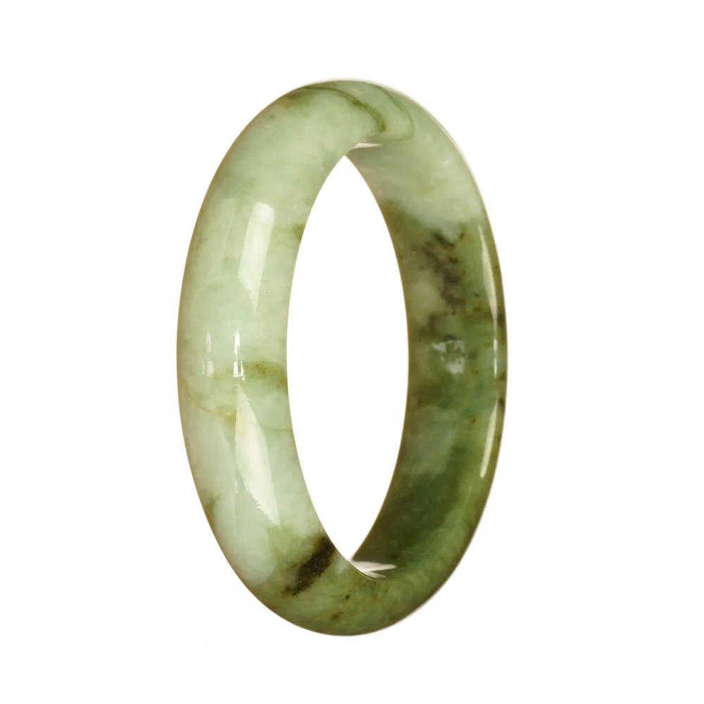 Authentic Grade A White and Green Pattern Jadeite Bracelet - 55mm Half Moon - Image 2