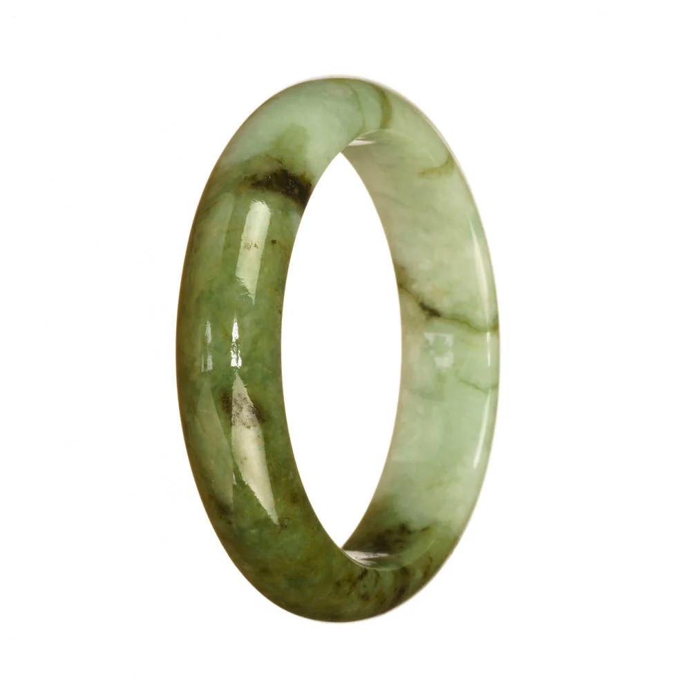 Authentic Grade A White and Green Pattern Jadeite Bracelet - 55mm Half Moon - Image 3