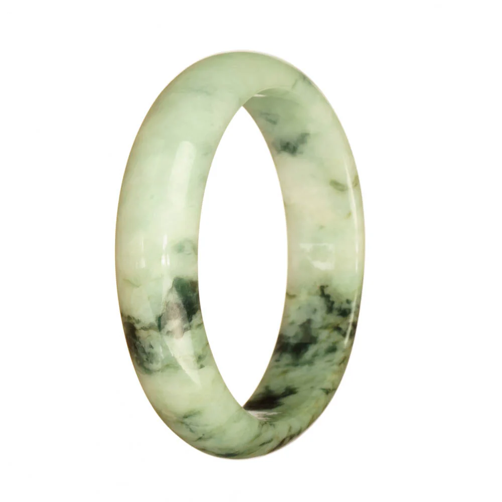 Certified Grade A White and Deep Green Pattern Burmese Jade Bangle - 58mm Half Moon