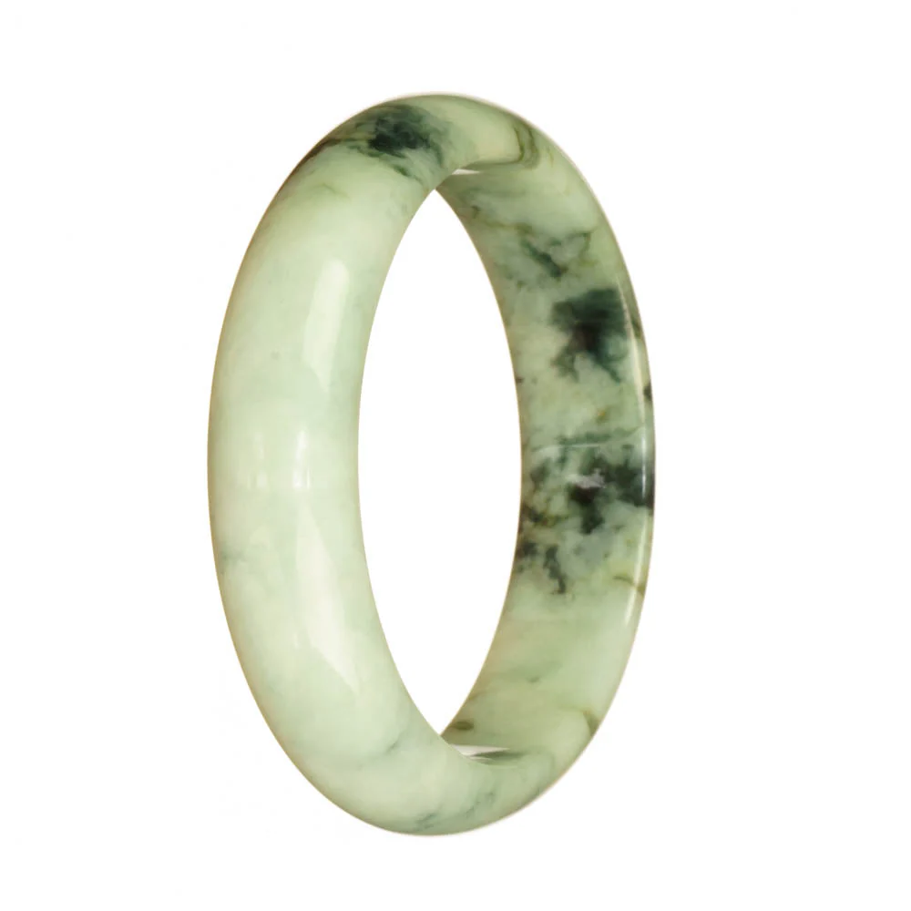 Certified Grade A White and Deep Green Pattern Burmese Jade Bangle - 58mm Half Moon - Image 2