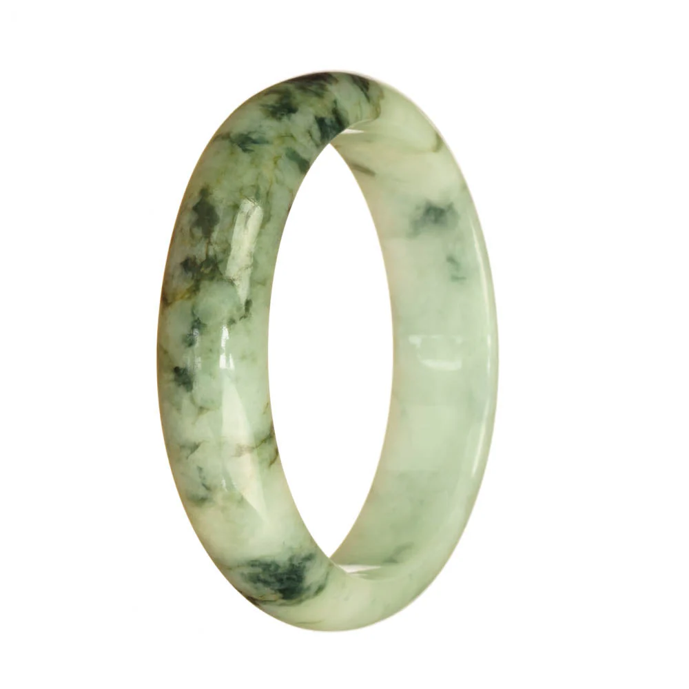 Certified Grade A White and Deep Green Pattern Burmese Jade Bangle - 58mm Half Moon - Image 3
