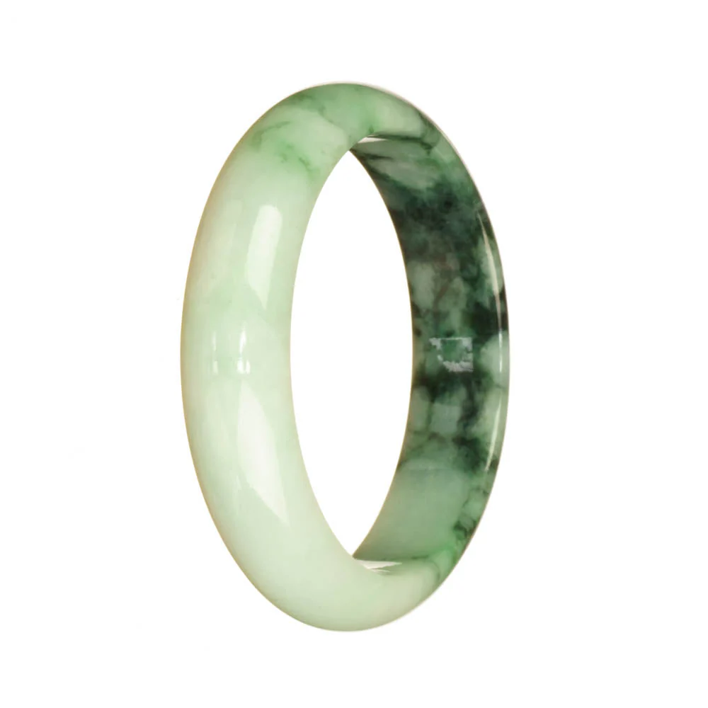 Real Grade A Pale Green and Green Pattern Traditional Jade Bangle Bracelet - 55mm Half Moon - Image 2