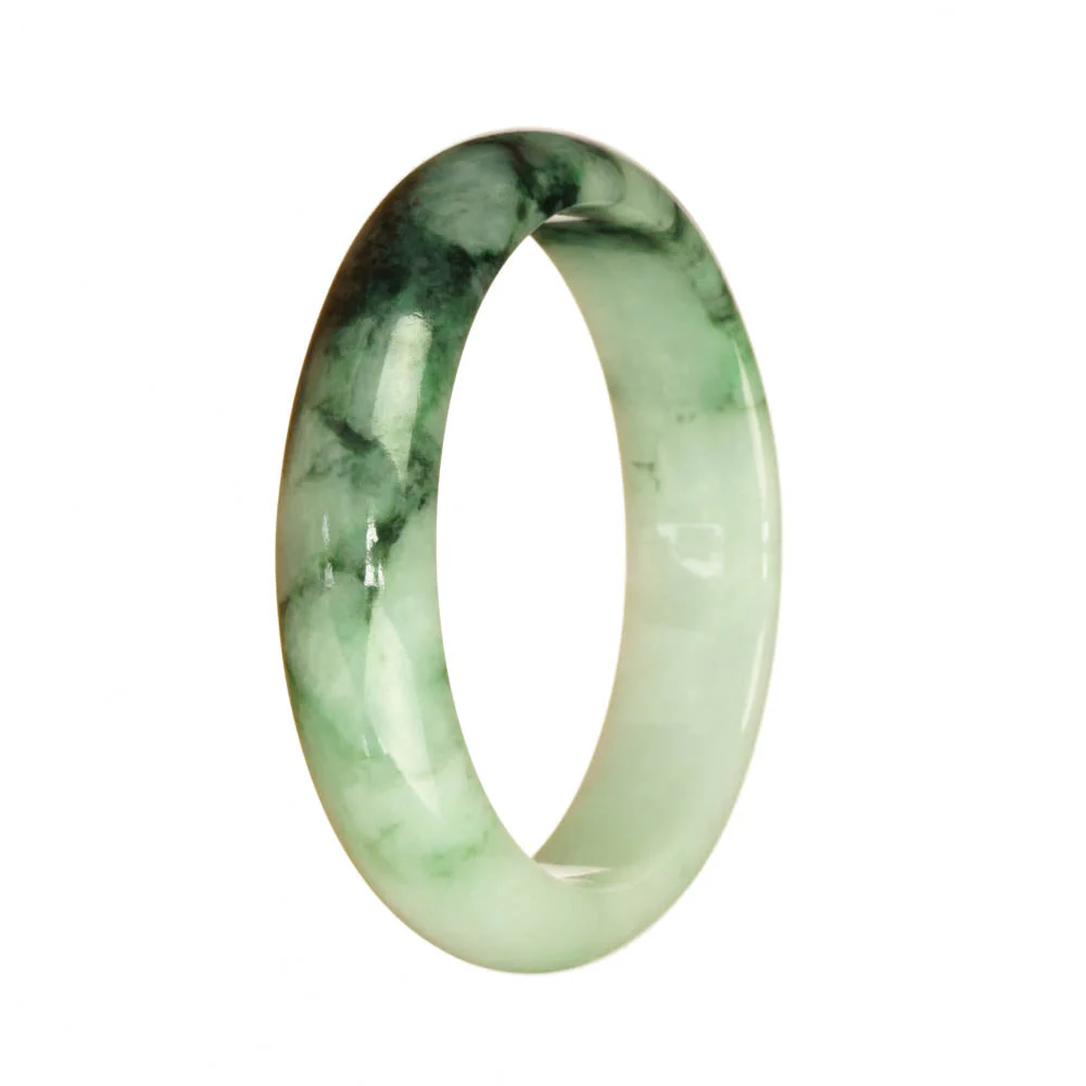 Real Grade A Pale Green and Green Pattern Traditional Jade Bangle Bracelet - 55mm Half Moon - Image 3