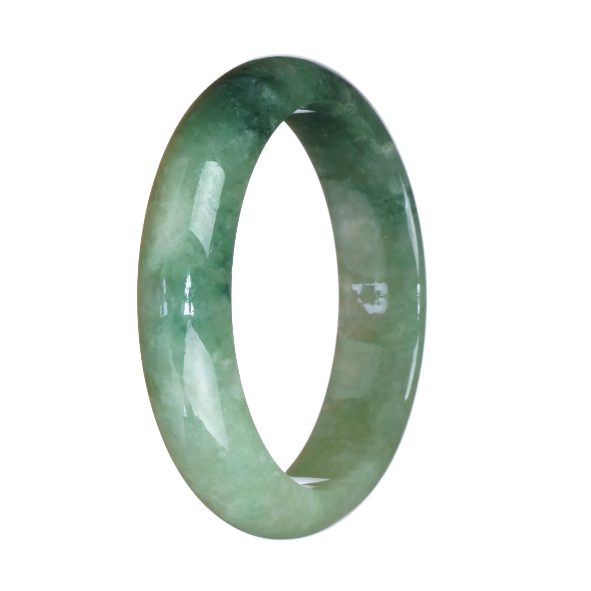 Genuine Grade A Green Pattern Traditional Jade Bracelet - 58mm Half Moon - Image 3
