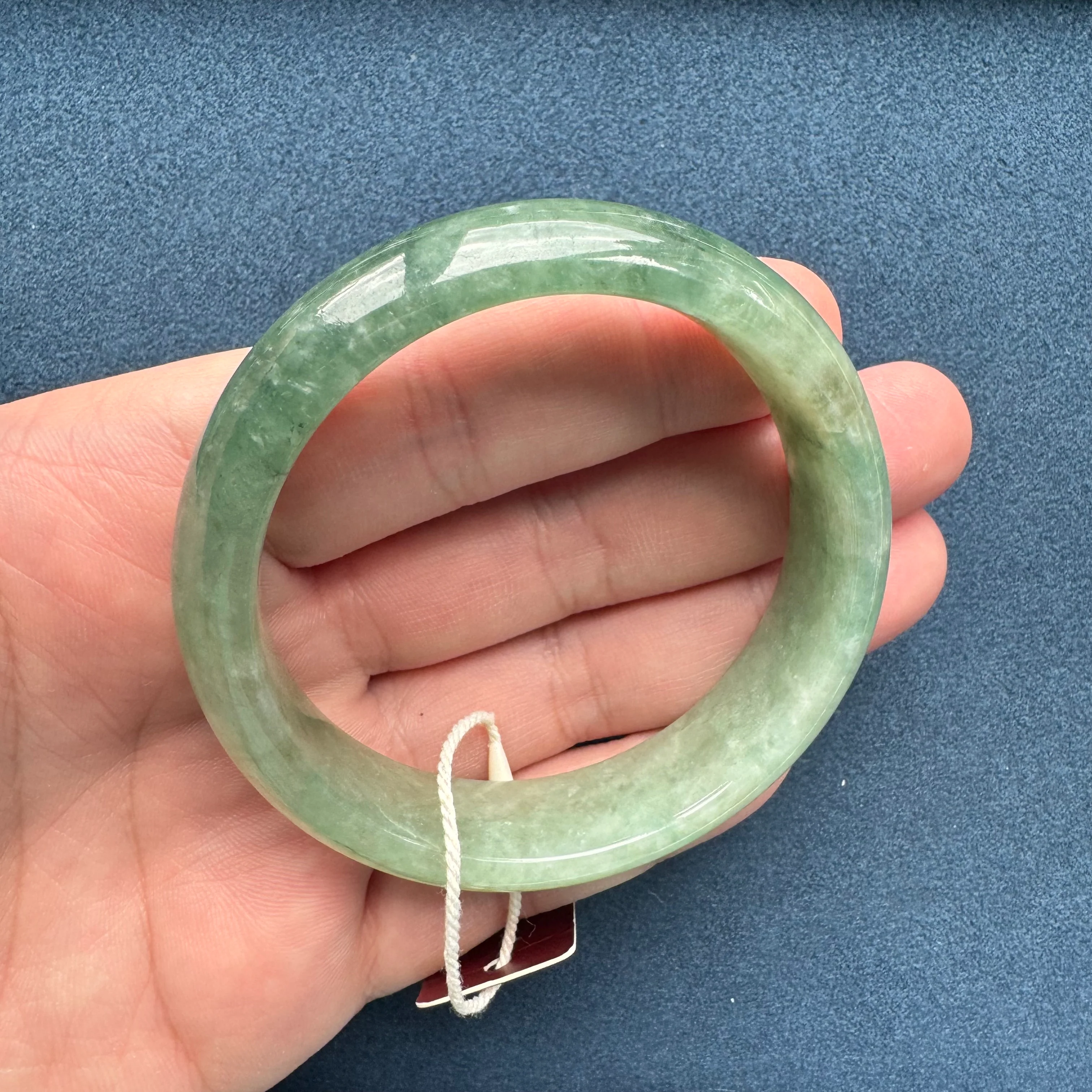 Genuine Grade A Green Pattern Traditional Jade Bracelet - 58mm Half Moon - Image 4