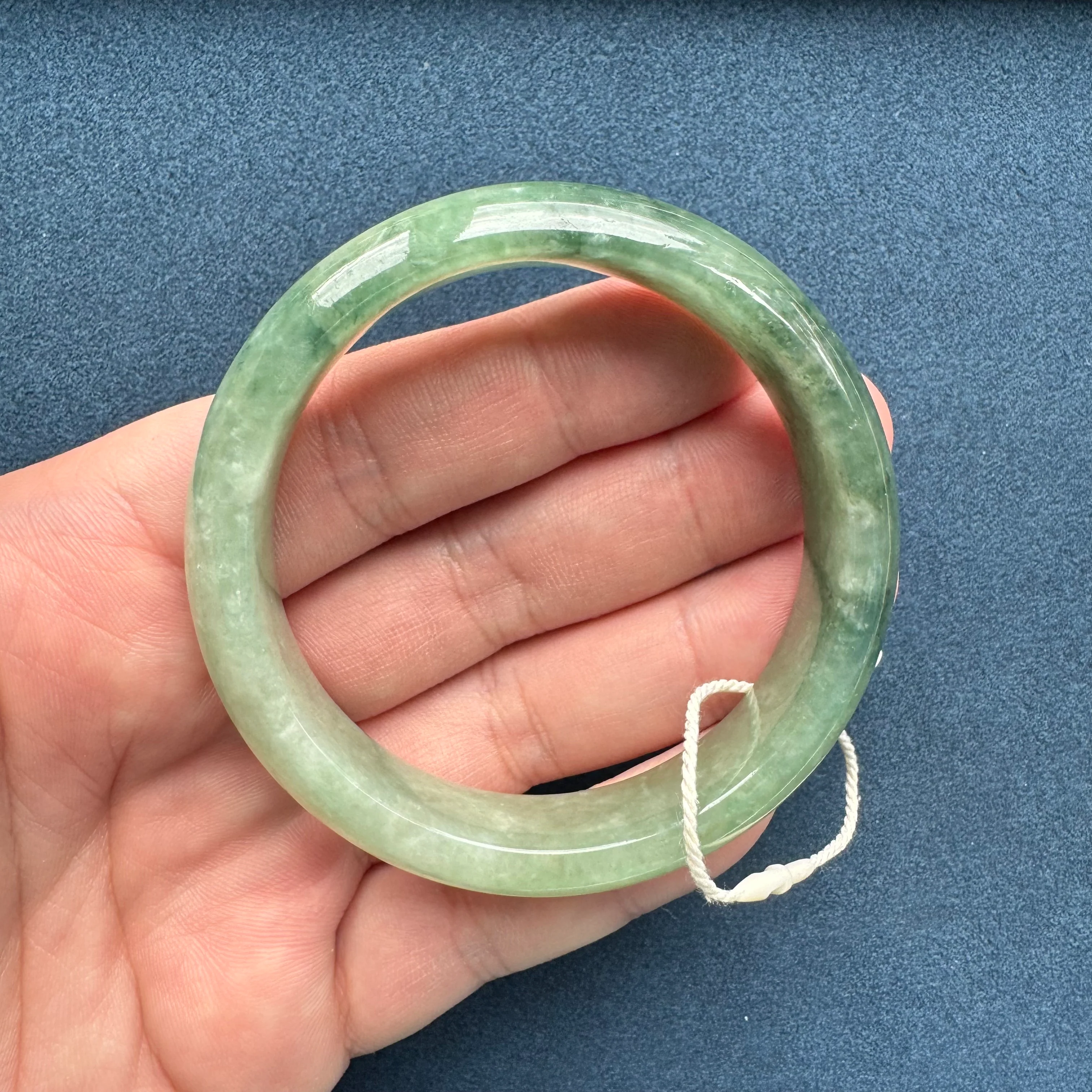 Genuine Grade A Green Pattern Traditional Jade Bracelet - 58mm Half Moon - Image 5