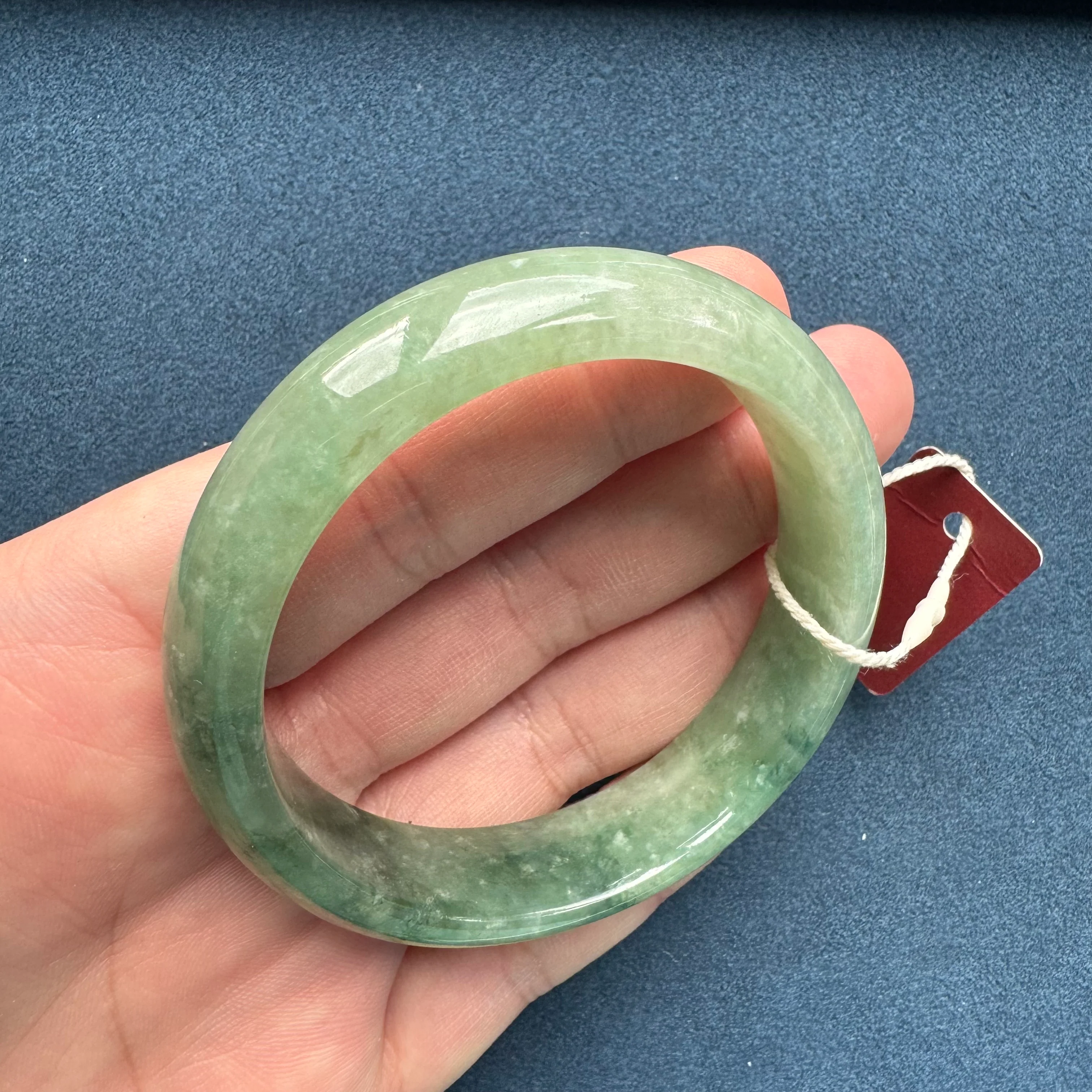 Genuine Grade A Green Pattern Traditional Jade Bracelet - 58mm Half Moon - Image 6