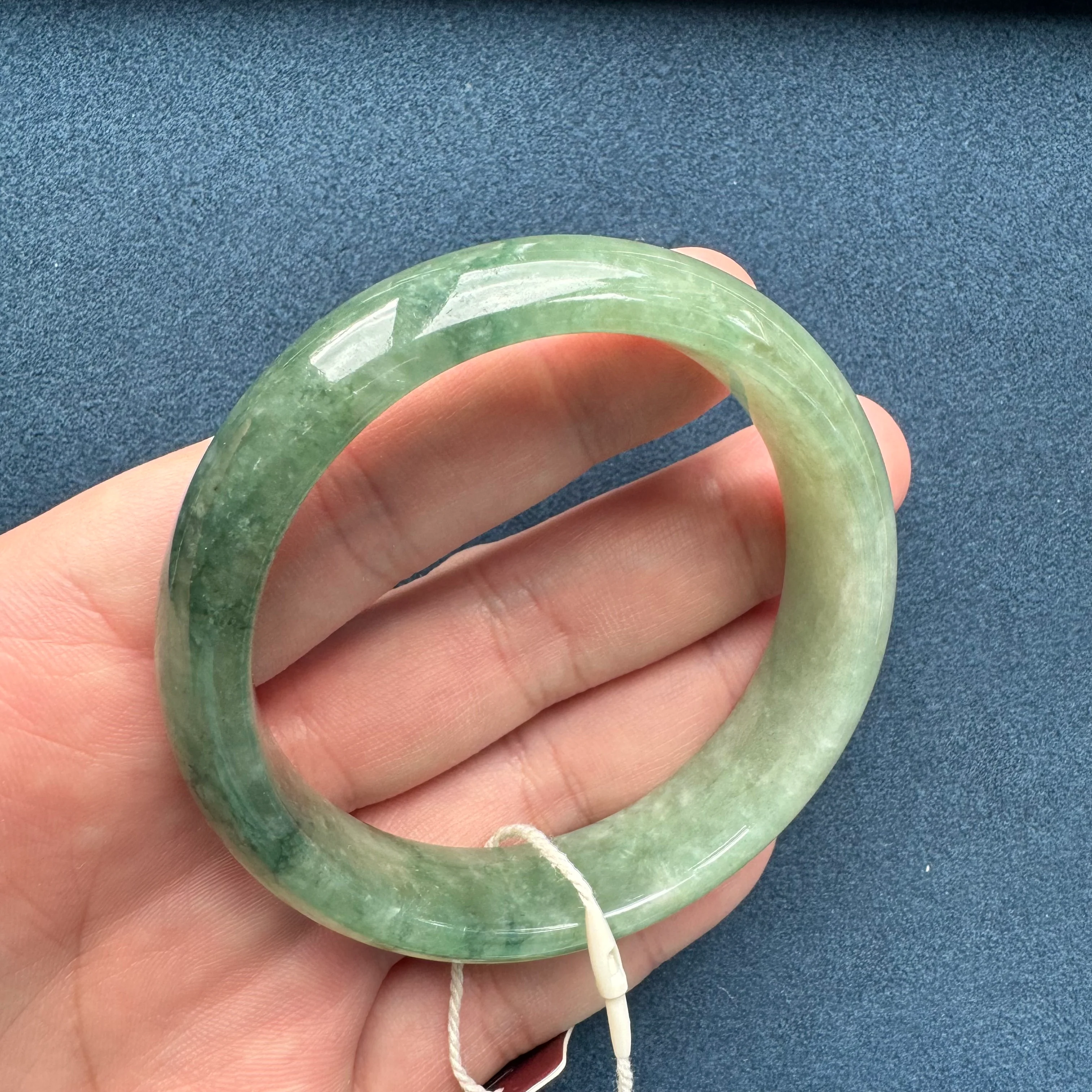 Genuine Grade A Green Pattern Traditional Jade Bracelet - 58mm Half Moon - Image 7
