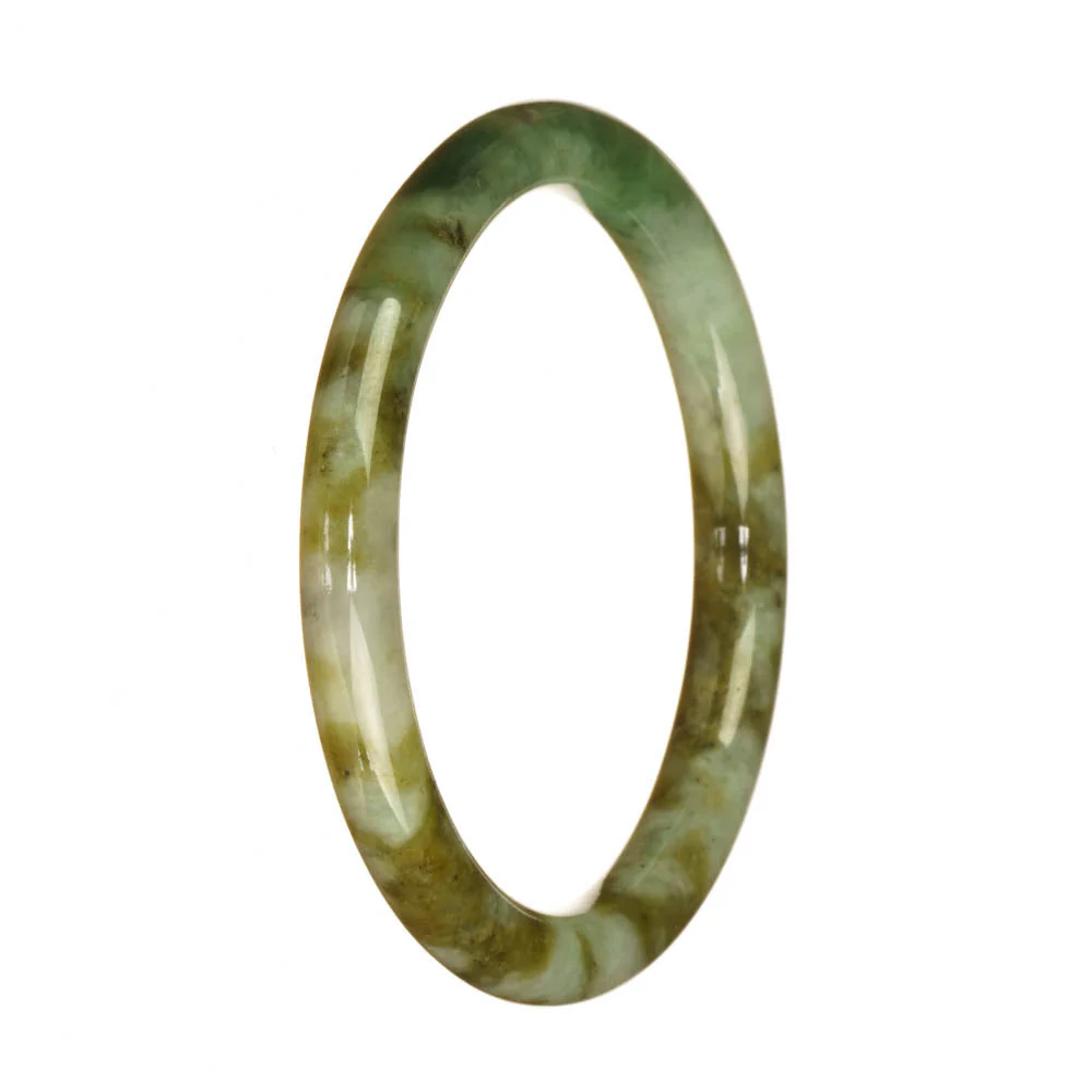 Real Natural Green White and Brown Pattern Jadeite Bangle - 59mm Petite Round