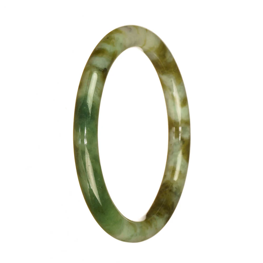 Real Natural Green White and Brown Pattern Jadeite Bangle - 59mm Petite Round - Image 2