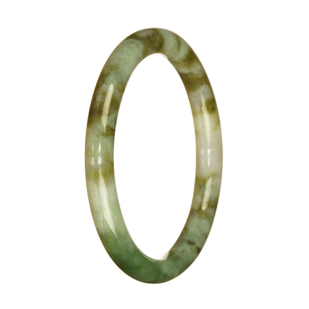 Real Natural Green White and Brown Pattern Jadeite Bangle - 59mm Petite Round - Image 3