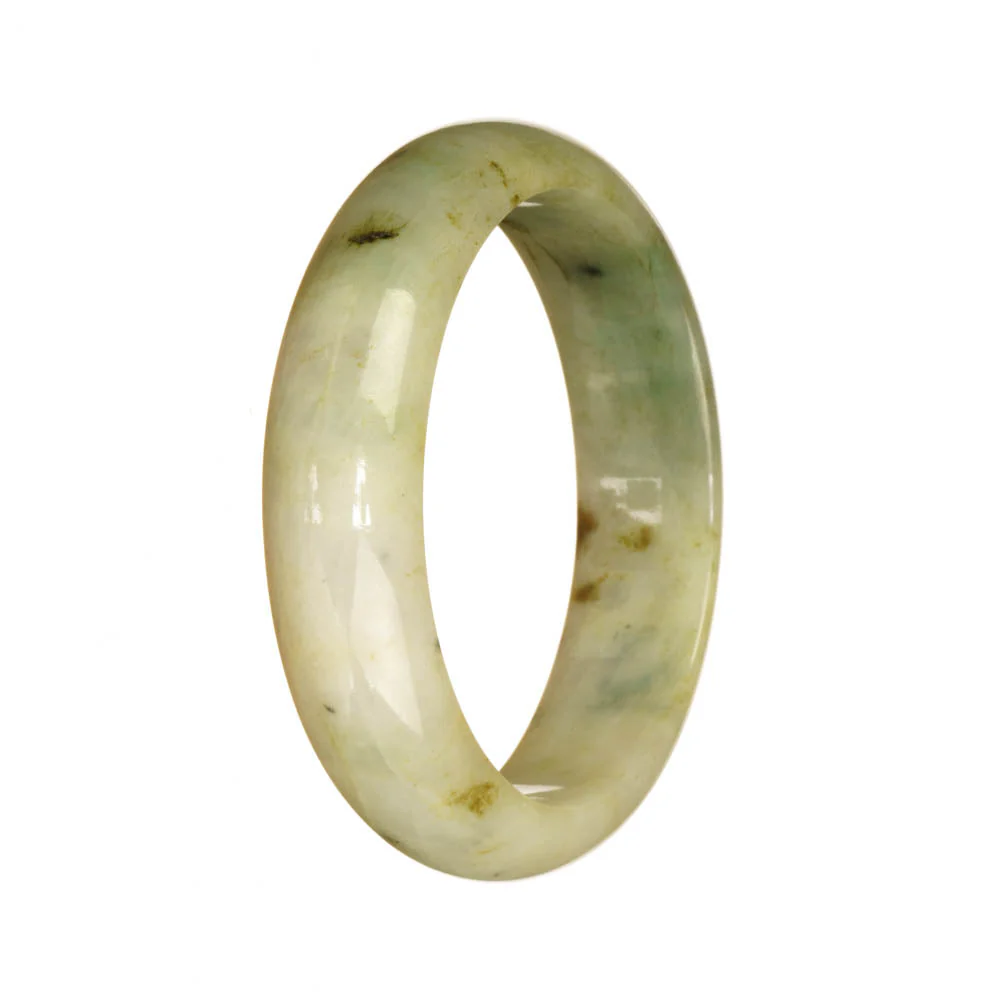 Authentic Natural White with Green Pattern Burma Jade Bangle - 54mm Half Moon