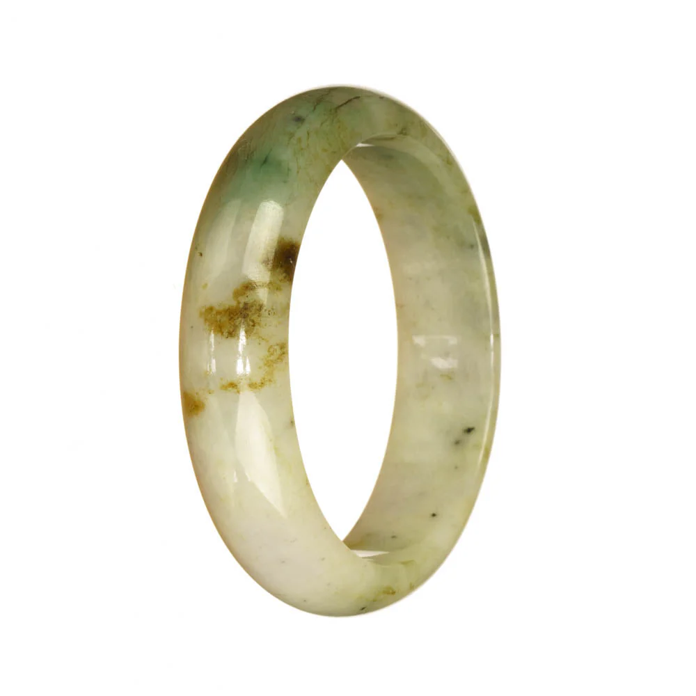 Authentic Natural White with Green Pattern Burma Jade Bangle - 54mm Half Moon - Image 2