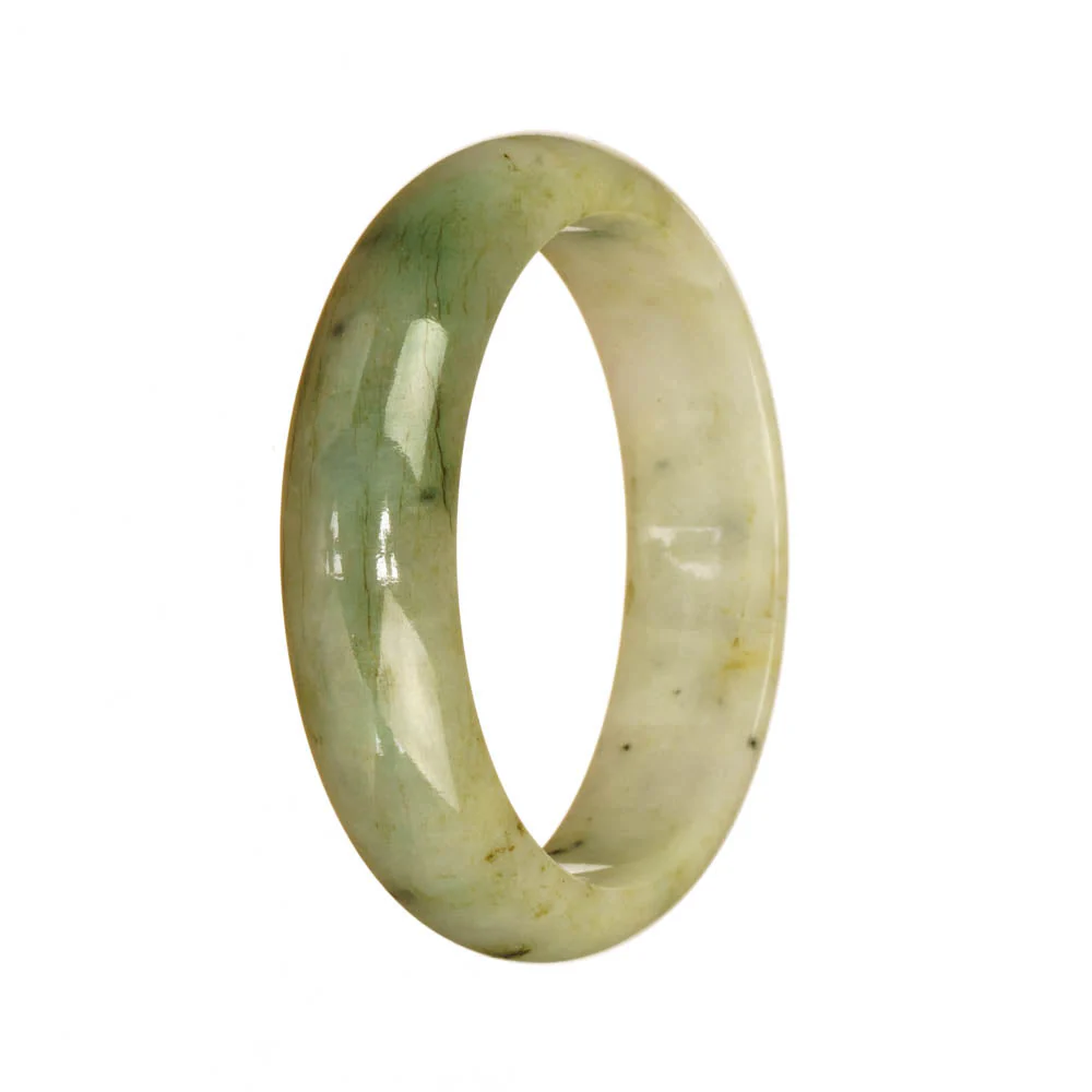 Authentic Natural White with Green Pattern Burma Jade Bangle - 54mm Half Moon - Image 3