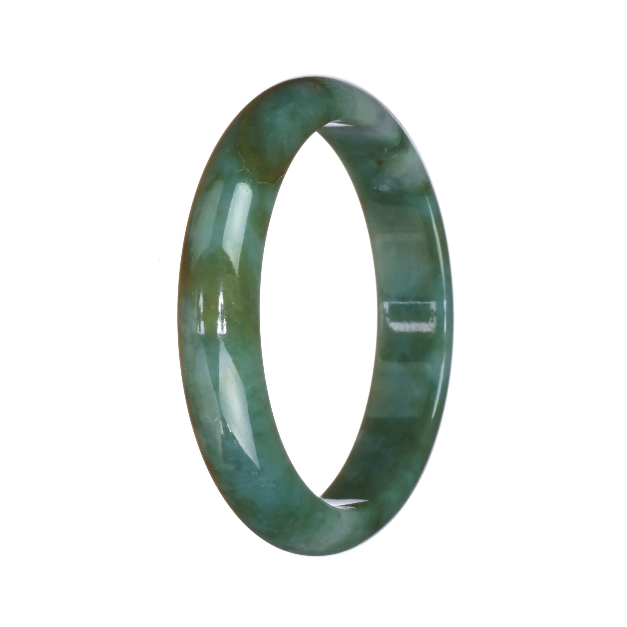 Genuine Grade A Green Pattern Traditional Jade Bangle Bracelet - 56mm Half Moon - Image 2