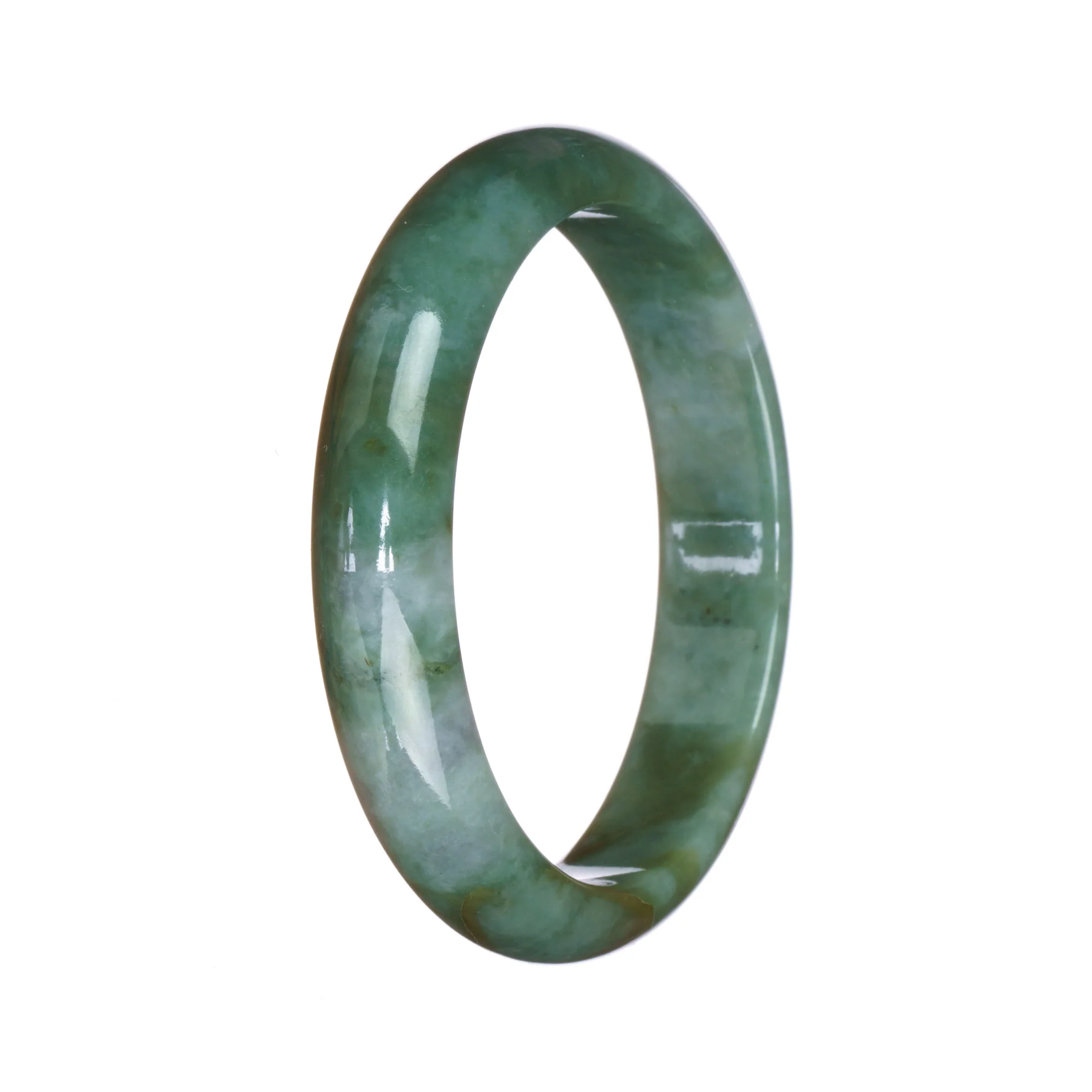 Genuine Grade A Green Pattern Traditional Jade Bangle Bracelet - 56mm Half Moon - Image 3