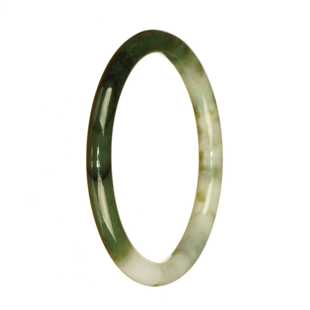 Authentic Grade A White and Green Pattern Jade Bangle Bracelet - 60mm Petite Round