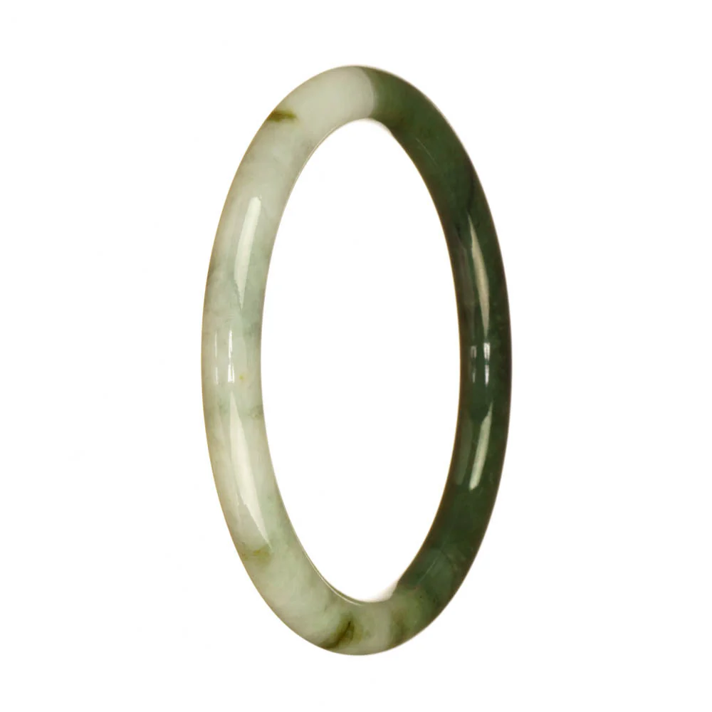 Authentic Grade A White and Green Pattern Jade Bangle Bracelet - 60mm Petite Round - Image 2