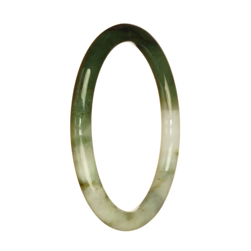Authentic Grade A White and Green Pattern Jade Bangle Bracelet - 60mm Petite Round - Image 3