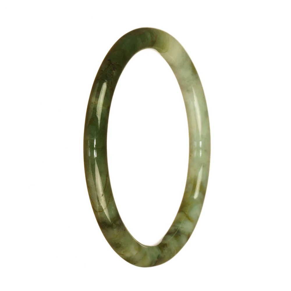 Authentic Untreated Green and White Pattern Jade Bracelet - 61mm Petite Round
