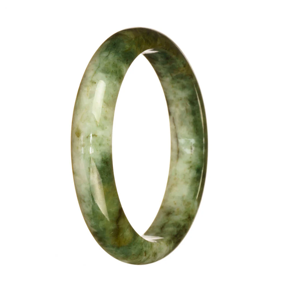 Genuine Natural White and Green Pattern Jadeite Bangle Bracelet - 59mm Half Moon