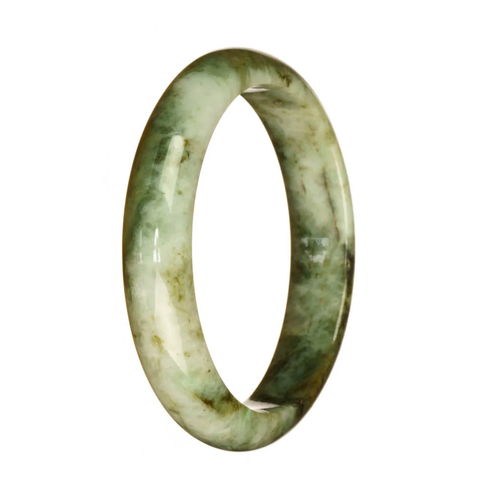 Genuine Natural White and Green Pattern Jadeite Bangle Bracelet - 59mm Half Moon - Image 2