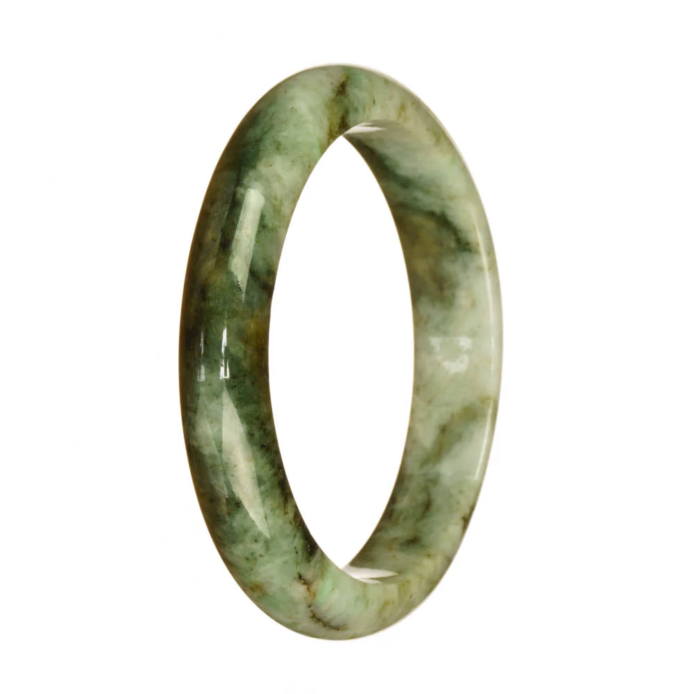 Genuine Natural White and Green Pattern Jadeite Bangle Bracelet - 59mm Half Moon - Image 3