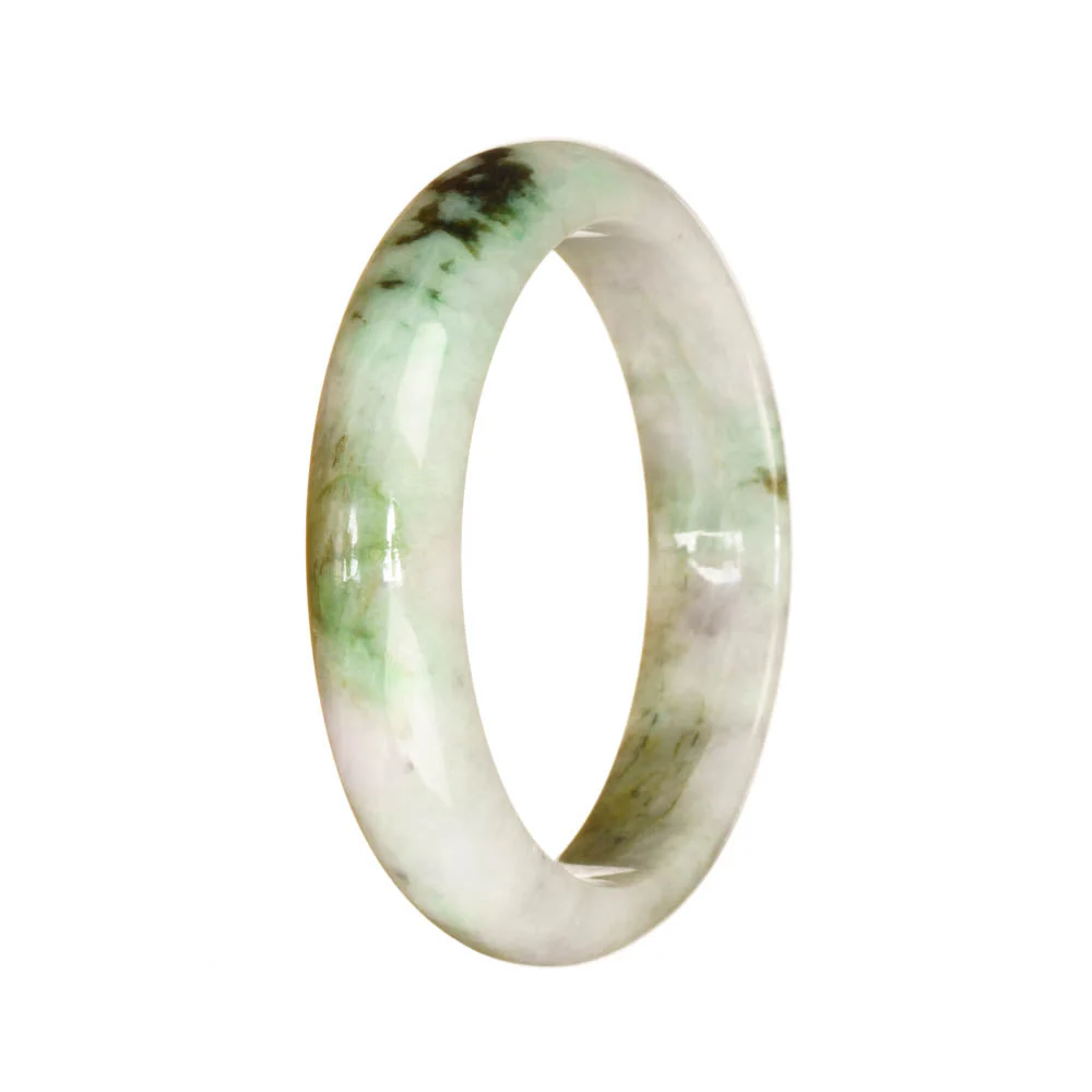 Authentic Grade A White with Green Pattern Jade Bangle Bracelet - 54mm Half Moon