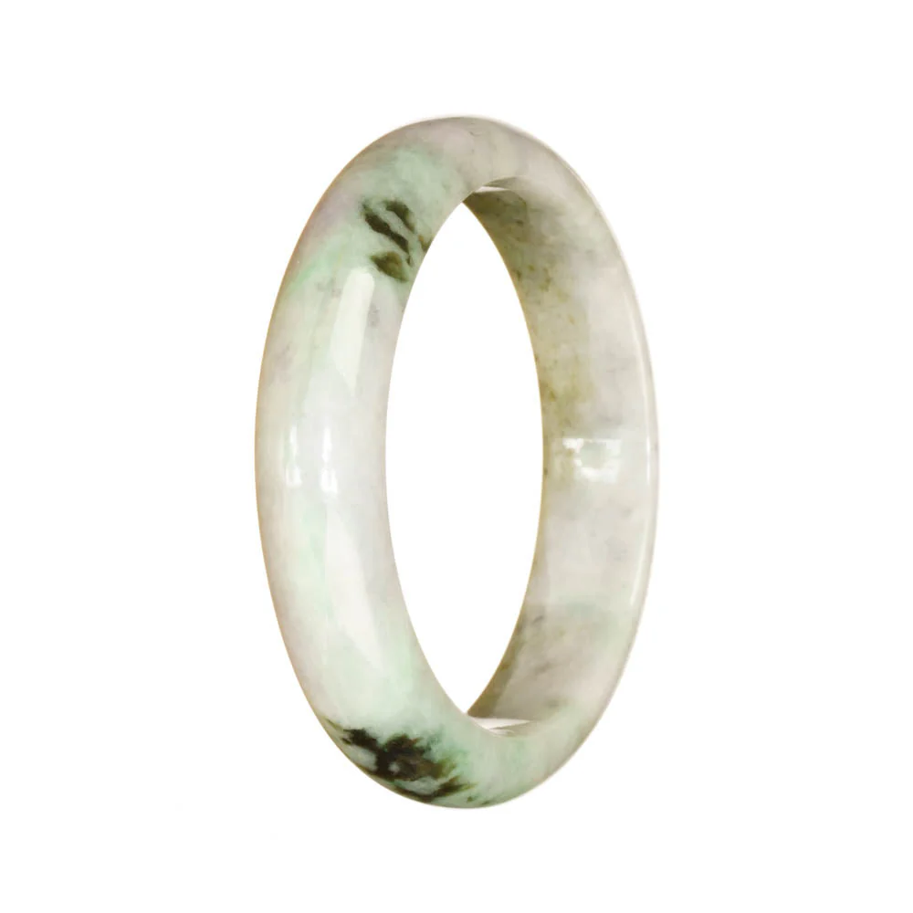 Authentic Grade A White with Green Pattern Jade Bangle Bracelet - 54mm Half Moon - Image 3