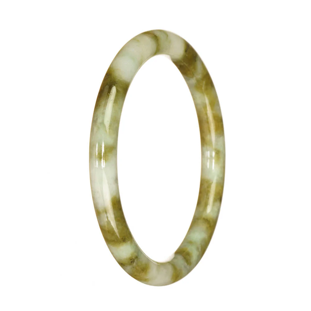 Genuine Natural Brown and Pale Green Pattern Burma Jade Bangle - 60mm Petite Round
