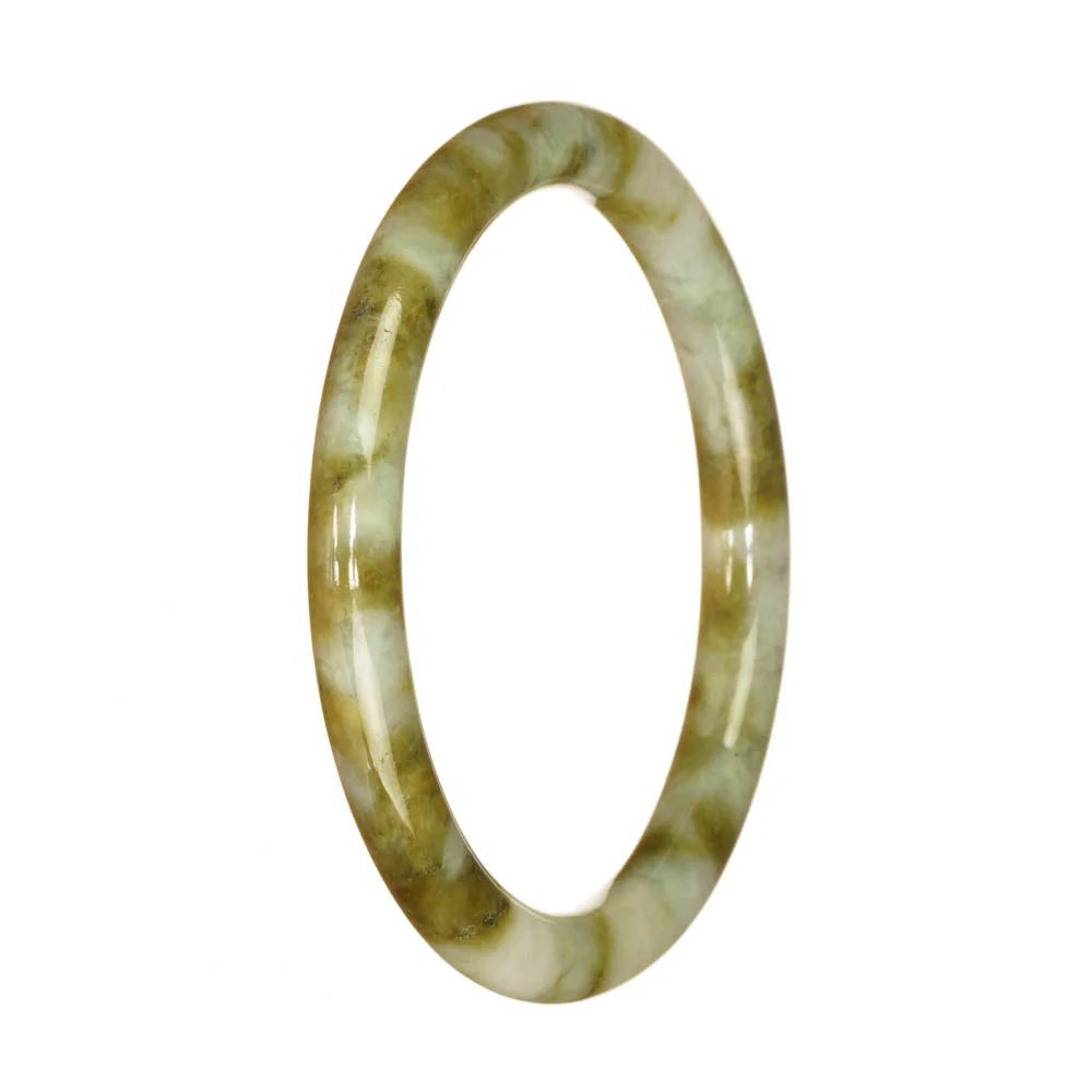 Genuine Natural Brown and Pale Green Pattern Burma Jade Bangle - 60mm Petite Round - Image 2