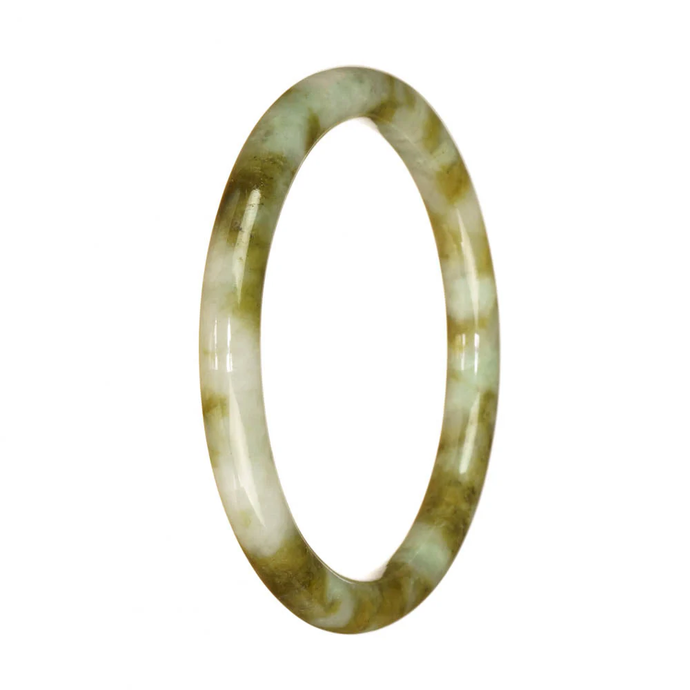 Genuine Natural Brown and Pale Green Pattern Burma Jade Bangle - 60mm Petite Round - Image 3