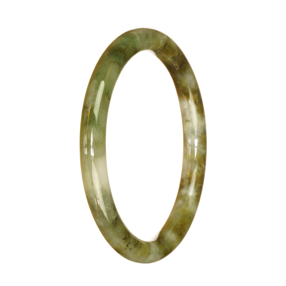 Authentic Untreated Green and Brown Pattern Burmese Jade Bangle Bracelet - 60mm Petite Round